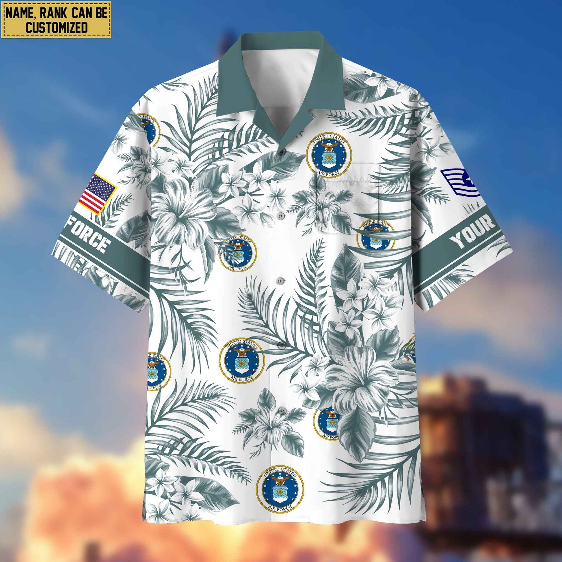 Custom Rank, Name, USAF Hawaii Shirt With Pocket, Gifts For Dad, For Husband Air Force Veteran VPVC400604