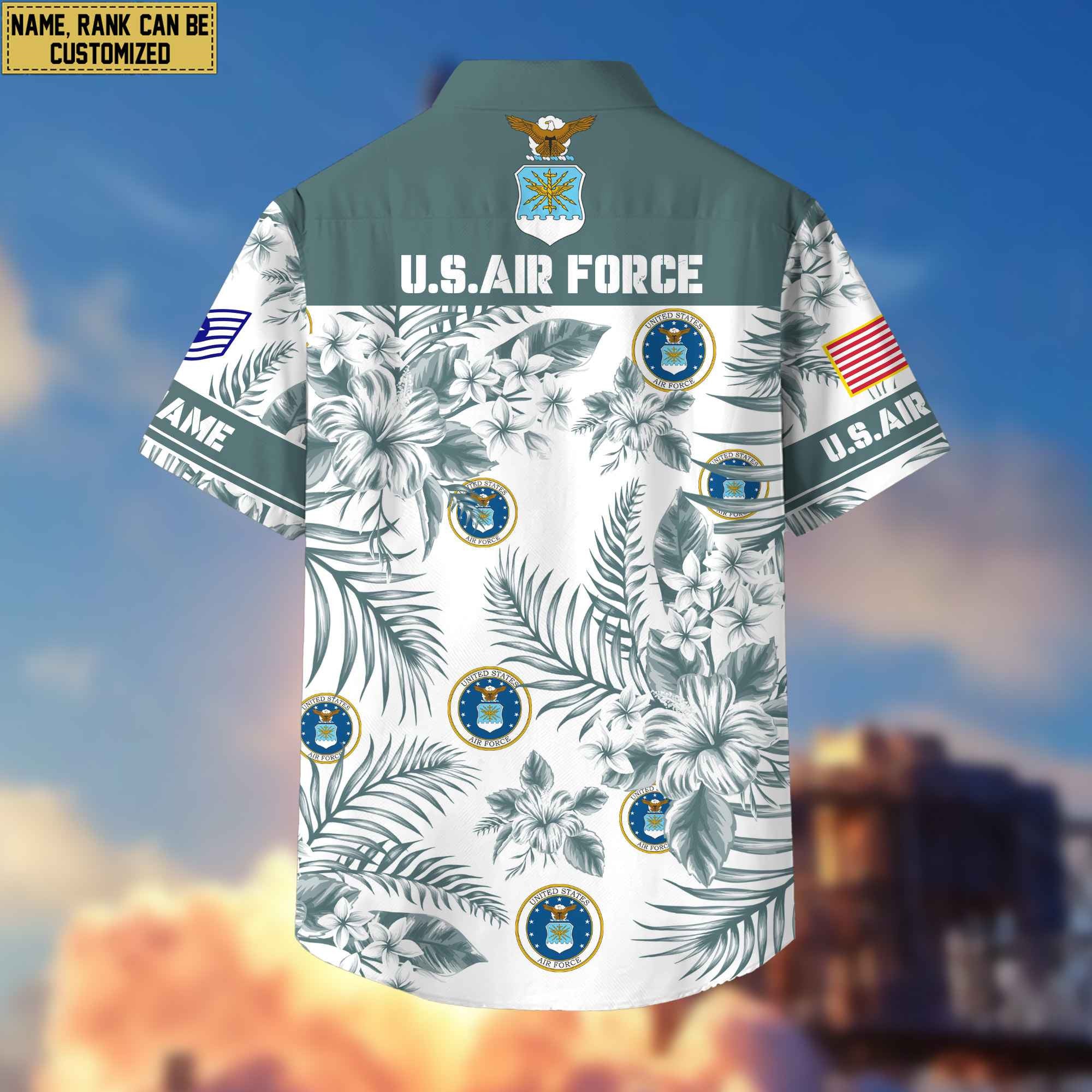 Custom Rank, Name, USAF Hawaii Shirt With Pocket, Gifts For Dad, For Husband Air Force Veteran VPVC400604