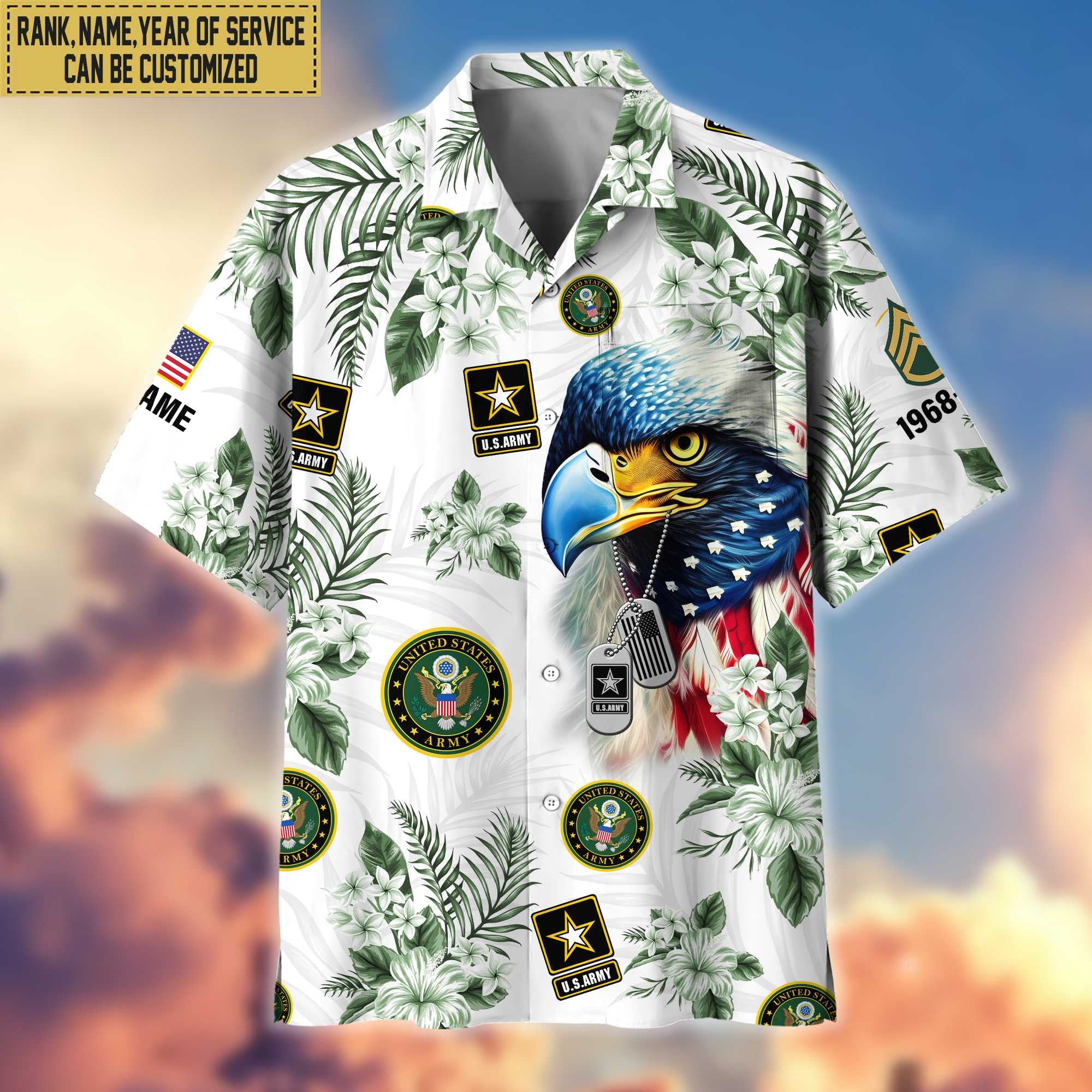 US Army Hawaii Shirt With Pocket, Custom Rank, Name, Gifts For Army Veteran VPVC401601