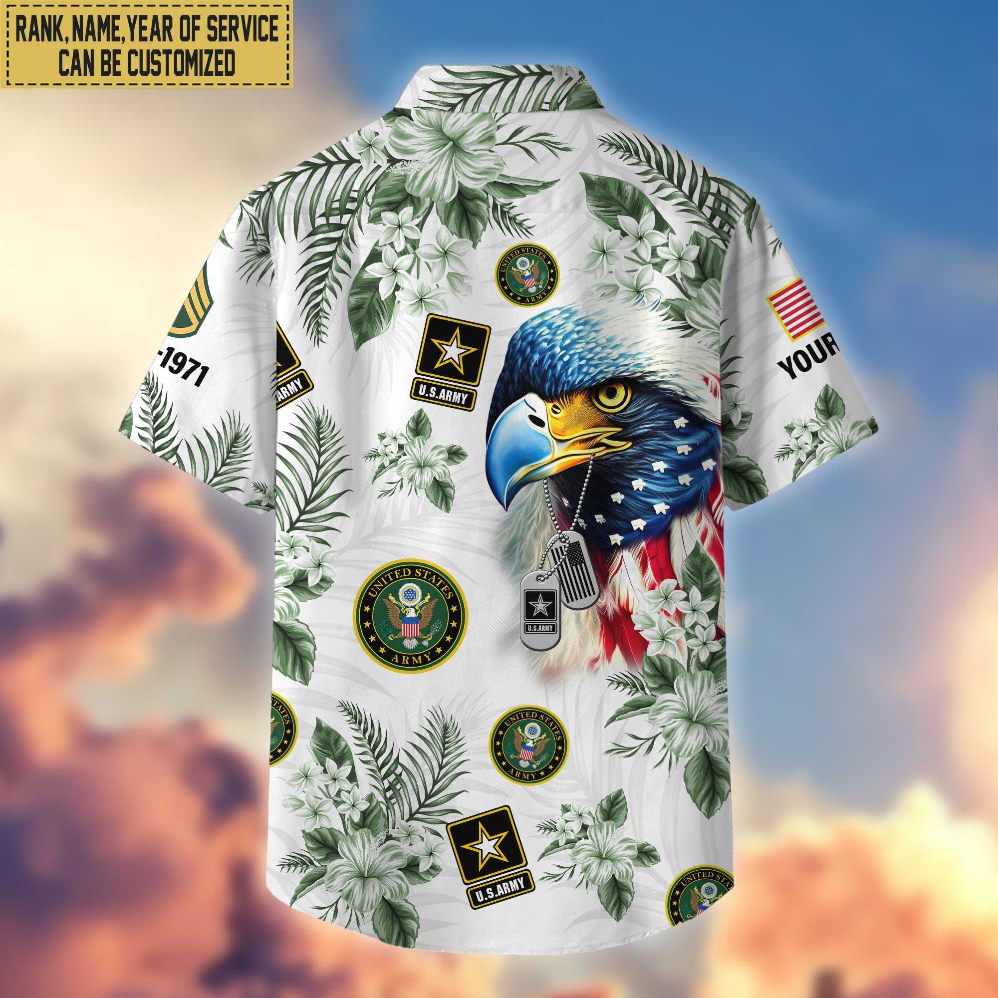 US Army Hawaii Shirt With Pocket, Custom Rank, Name, Gifts For Army Veteran VPVC401601