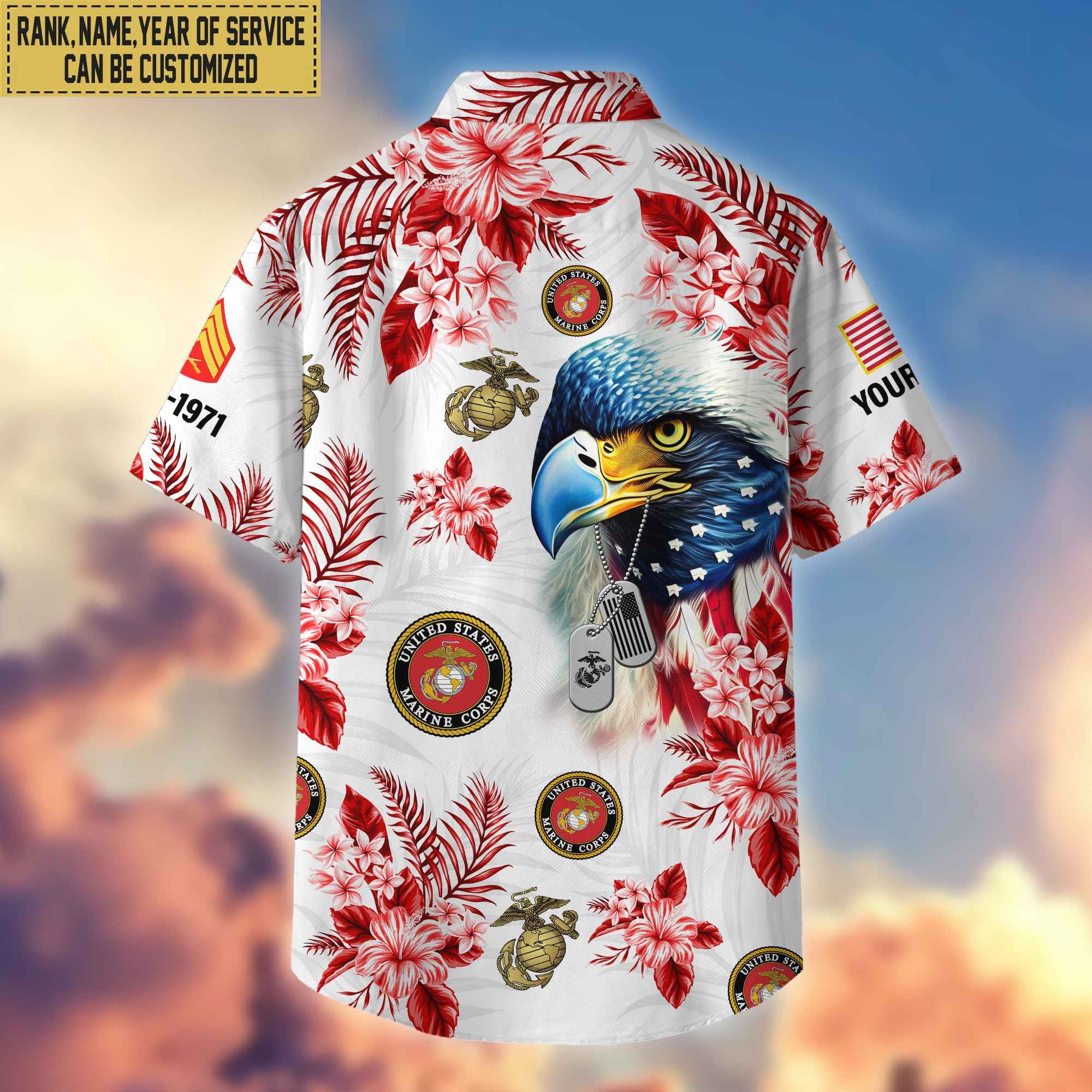 USMC Hawaii Shirt With Pocket, Custom Rank, Name, Gifts For Marine Veteran VPVC401603