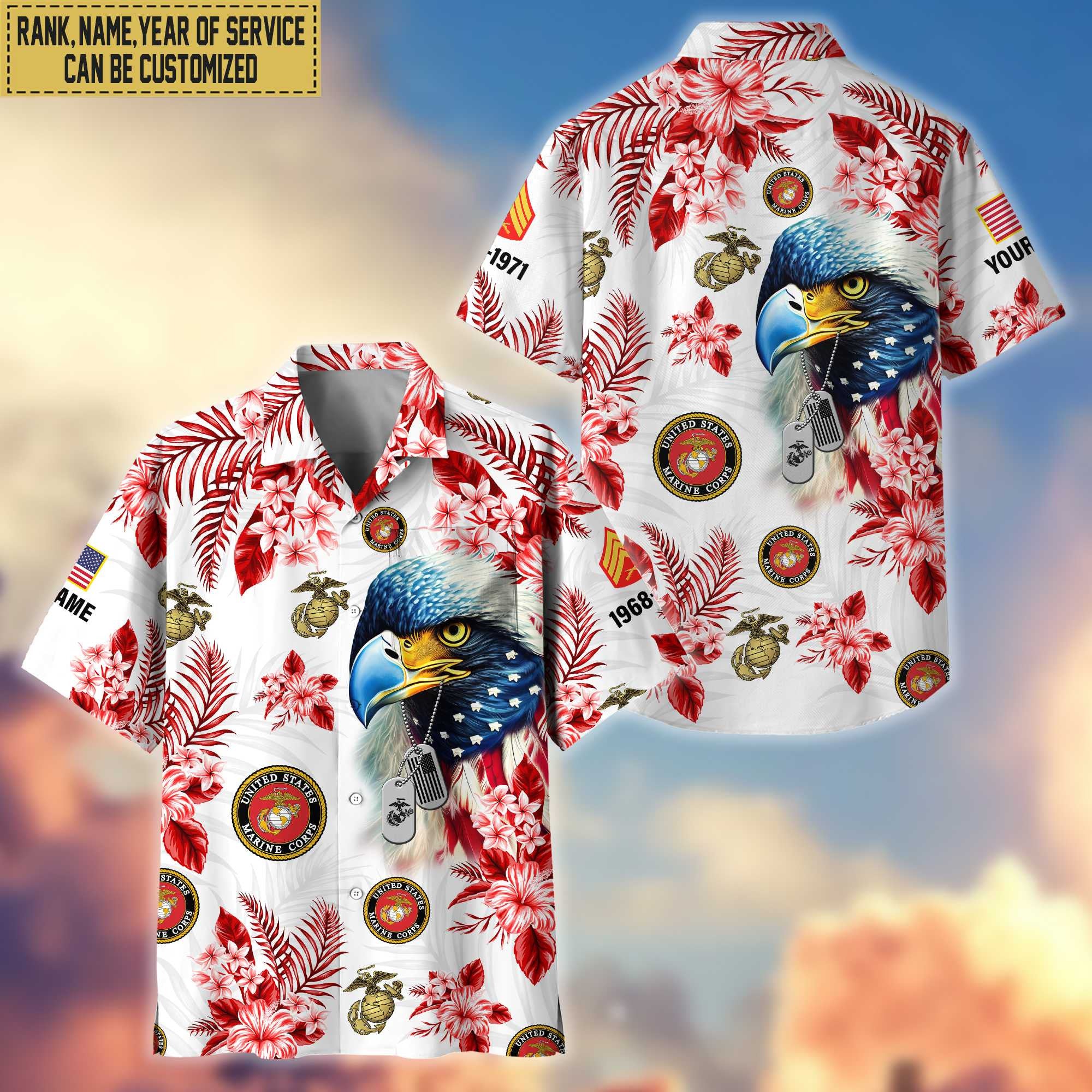 USMC Hawaii Shirt With Pocket, Custom Rank, Name, Gifts For Marine Veteran VPVC401603