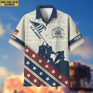US Army Hawaiian Shirt With Pocket, Custom Rank, Name, Gifts For Army Veteran VPVC400701
