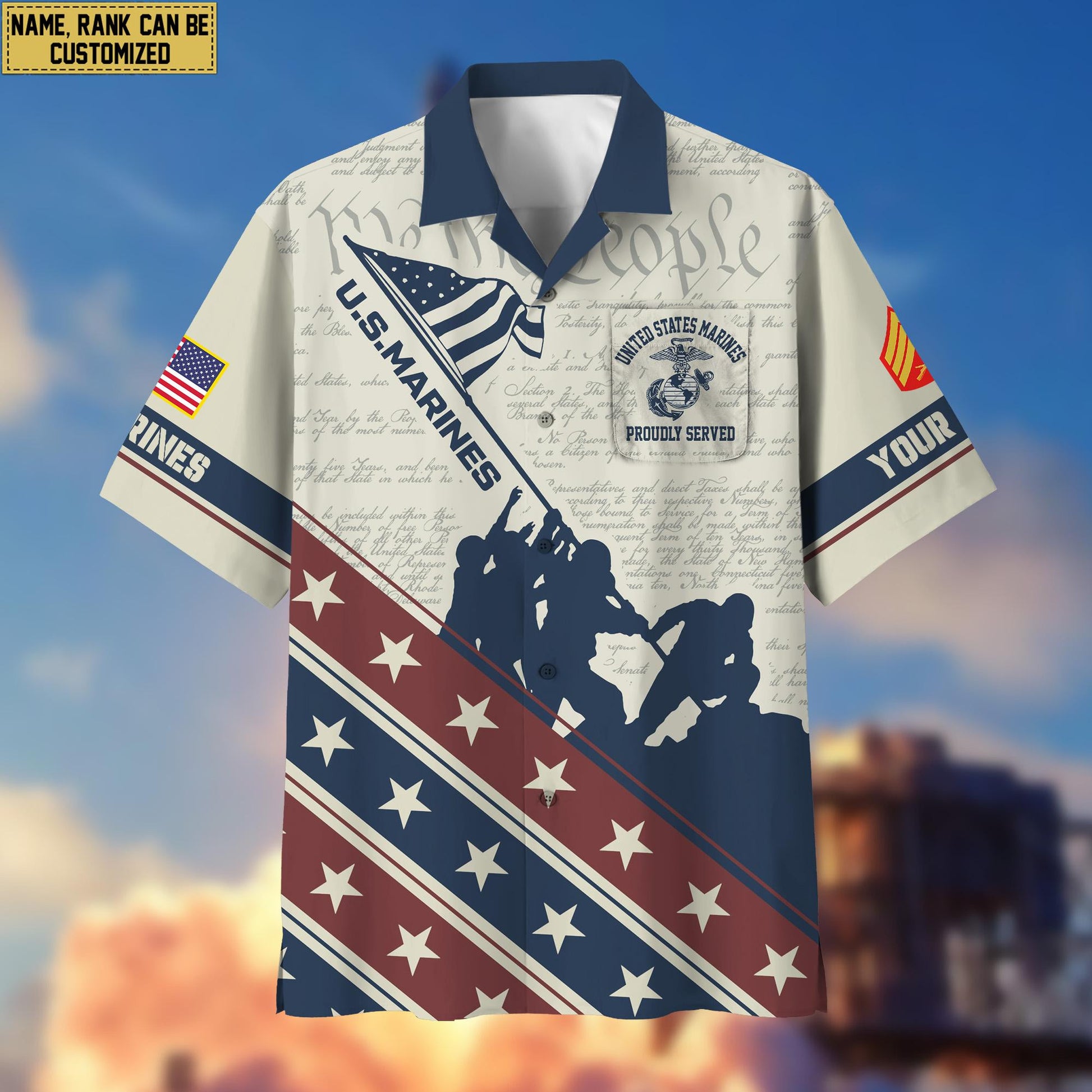USMC Hawaiian Shirt With Pocket, Custom Rank, Name, Gifts For Marine Veteran VPVC400703