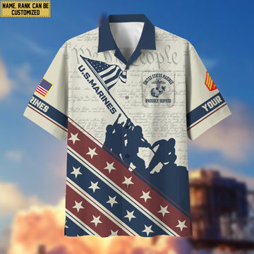 USMC Hawaiian Shirt With Pocket, Custom Rank, Name, Gifts For Marine Veteran VPVC400703