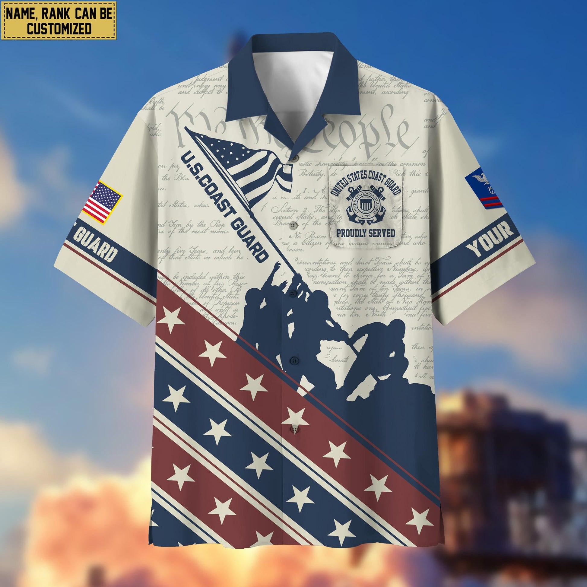 USCG Hawaiian Shirt With Pocket, Custom Rank, Name, Gifts For Coast Guard Veteran VPVC400705