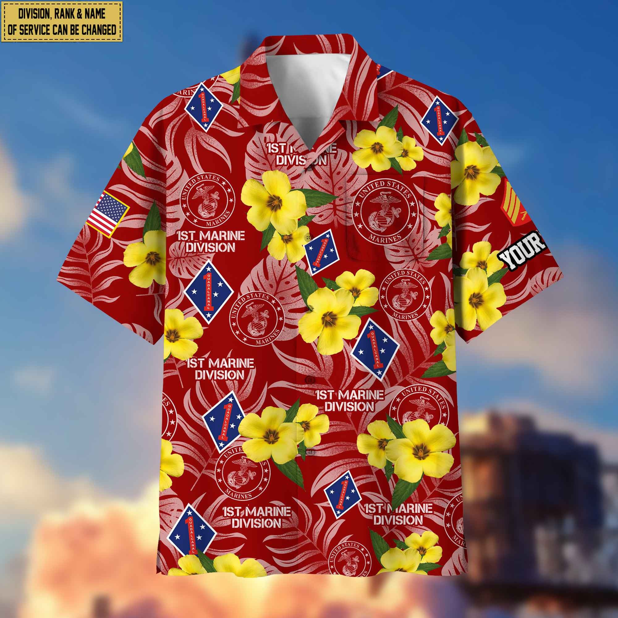 USMC Hawaiian Shirt With Pocket, Custom Rank, Name, Gifts For Marine Veteran, Gifts For Veterans Day, Father's Day VPVC400803