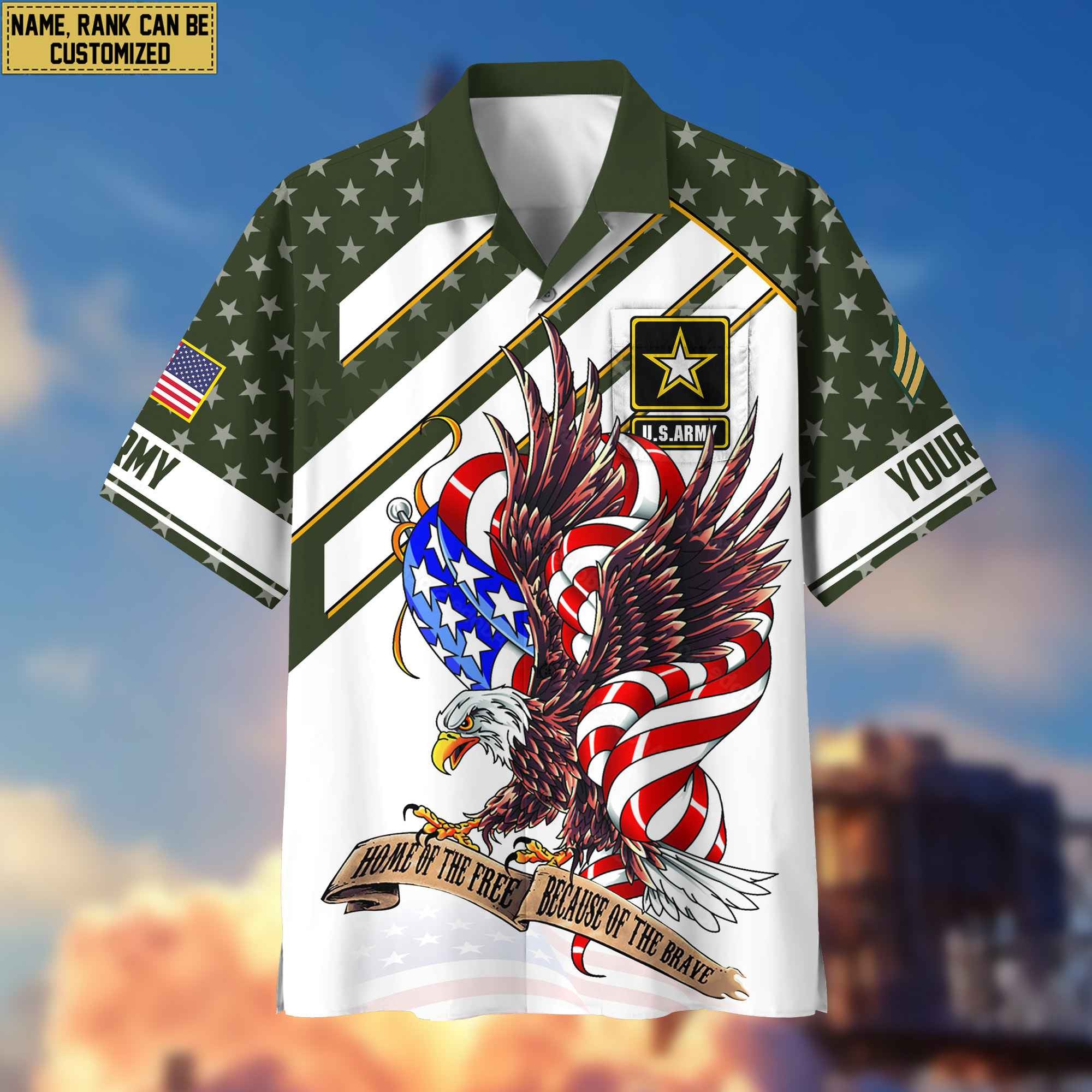 Custom Rank, Name, US Army Hawaiian Shirt With Pocket, Gifts For Dad, For Husband Army Veteran VPVC402401