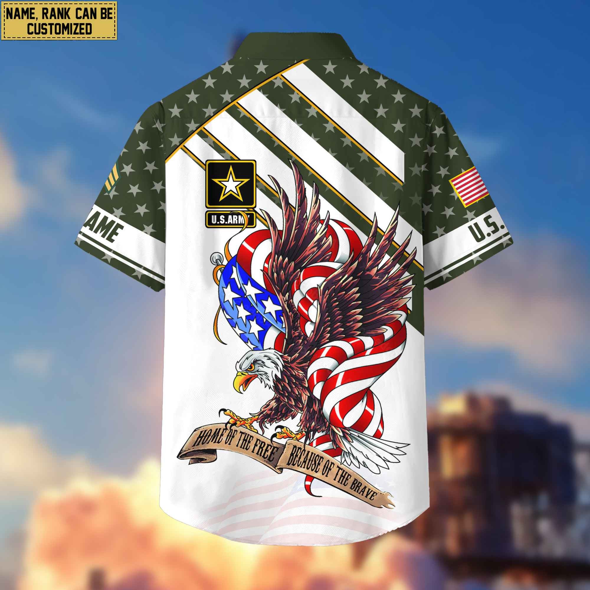 Custom Rank, Name, US Army Hawaiian Shirt With Pocket, Gifts For Dad, For Husband Army Veteran VPVC402401