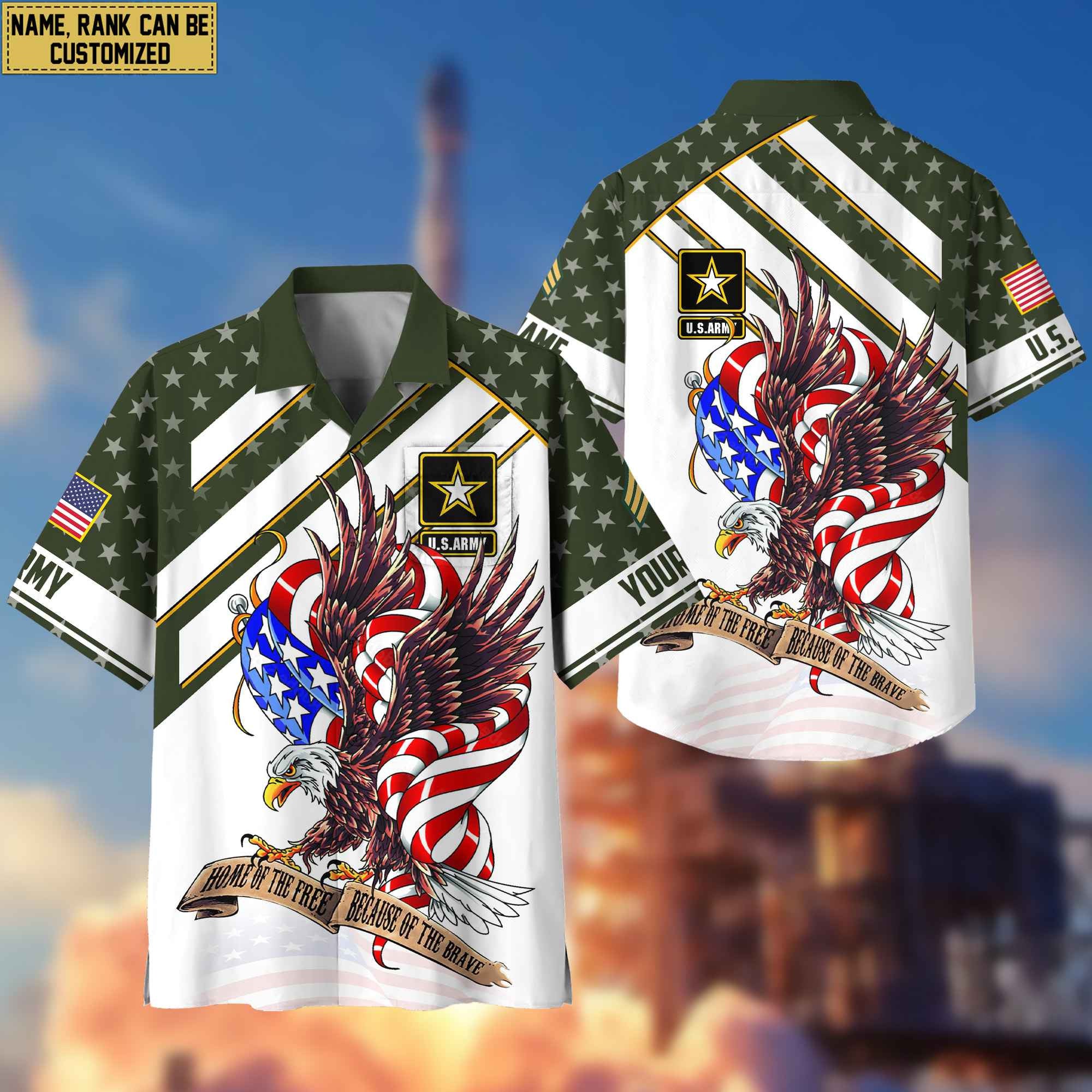 Custom Rank, Name, US Army Hawaiian Shirt With Pocket, Gifts For Dad, For Husband Army Veteran VPVC402401