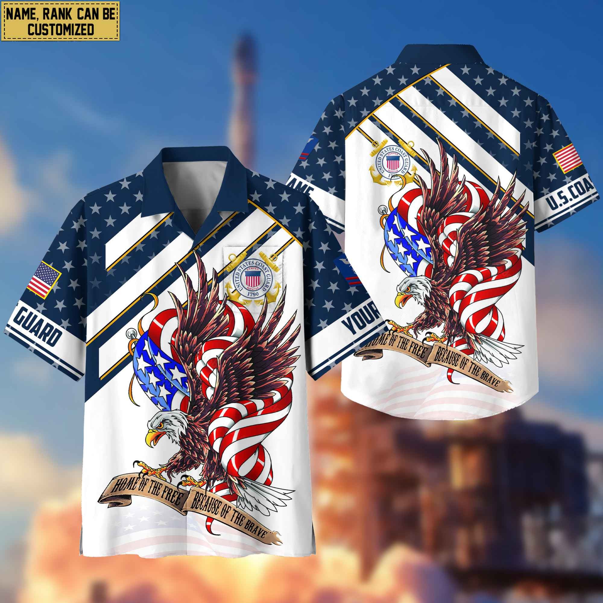 Custom Rank, Name, USCG Hawaiian Shirt With Pocket, Gifts For Dad, For Husband Coast Guard Veteran VPVC402405