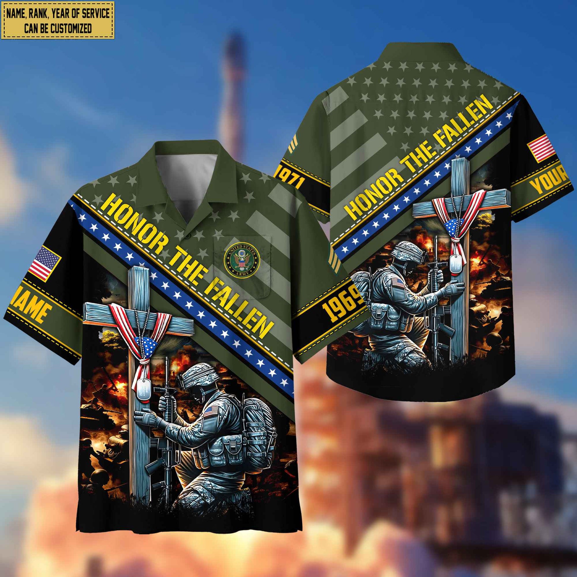US Army Hawaiian Shirt With Pocket, Custom Rank, Name, Year Gifts For Army Veteran, Gifts For Veterans Day, Father's Day VPVC402801