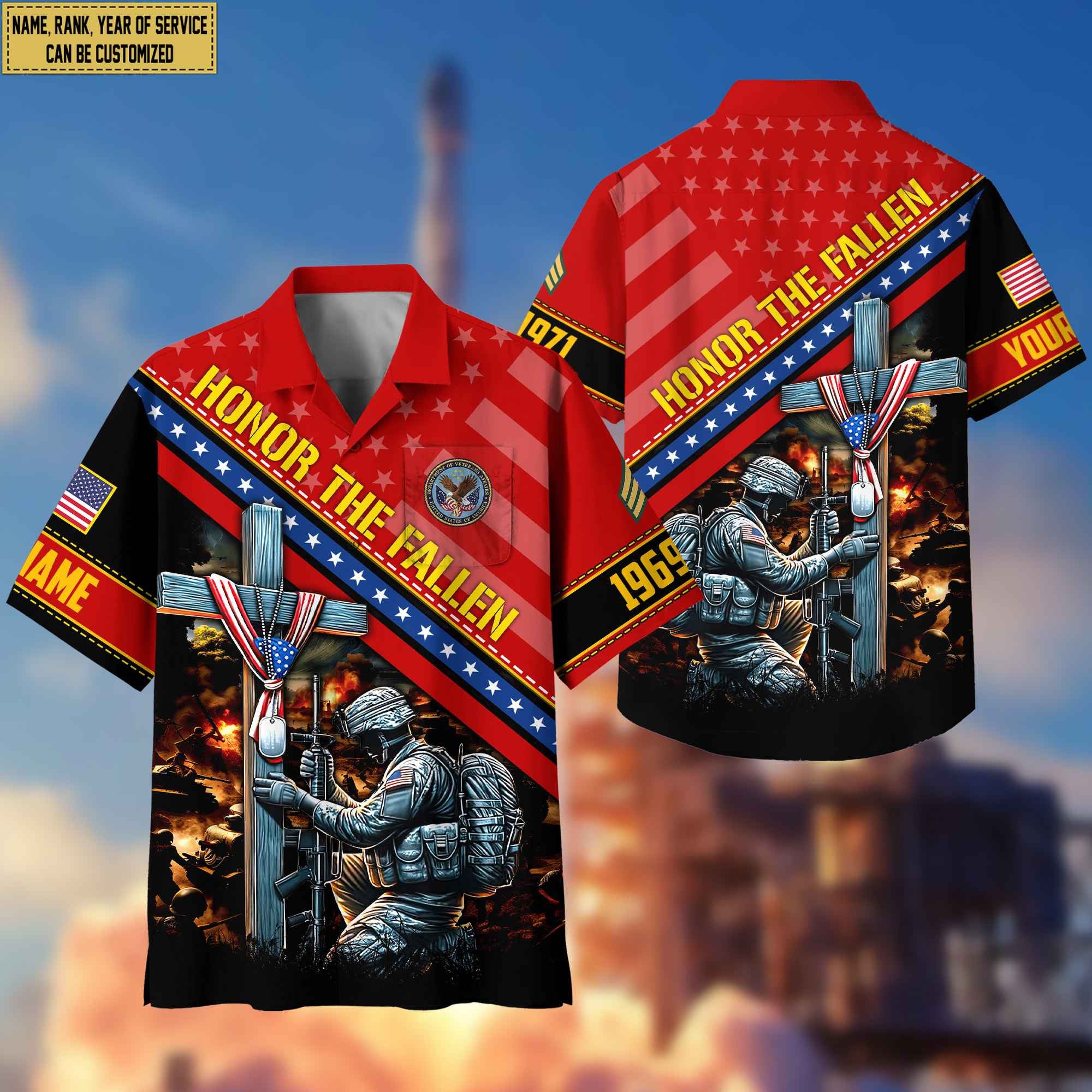 US Veteran Hawaiian Shirt With Pocket, Custom Rank, Name, Year Gifts For US Veteran, Gifts For Veterans Day, Father's Day VPVC402807