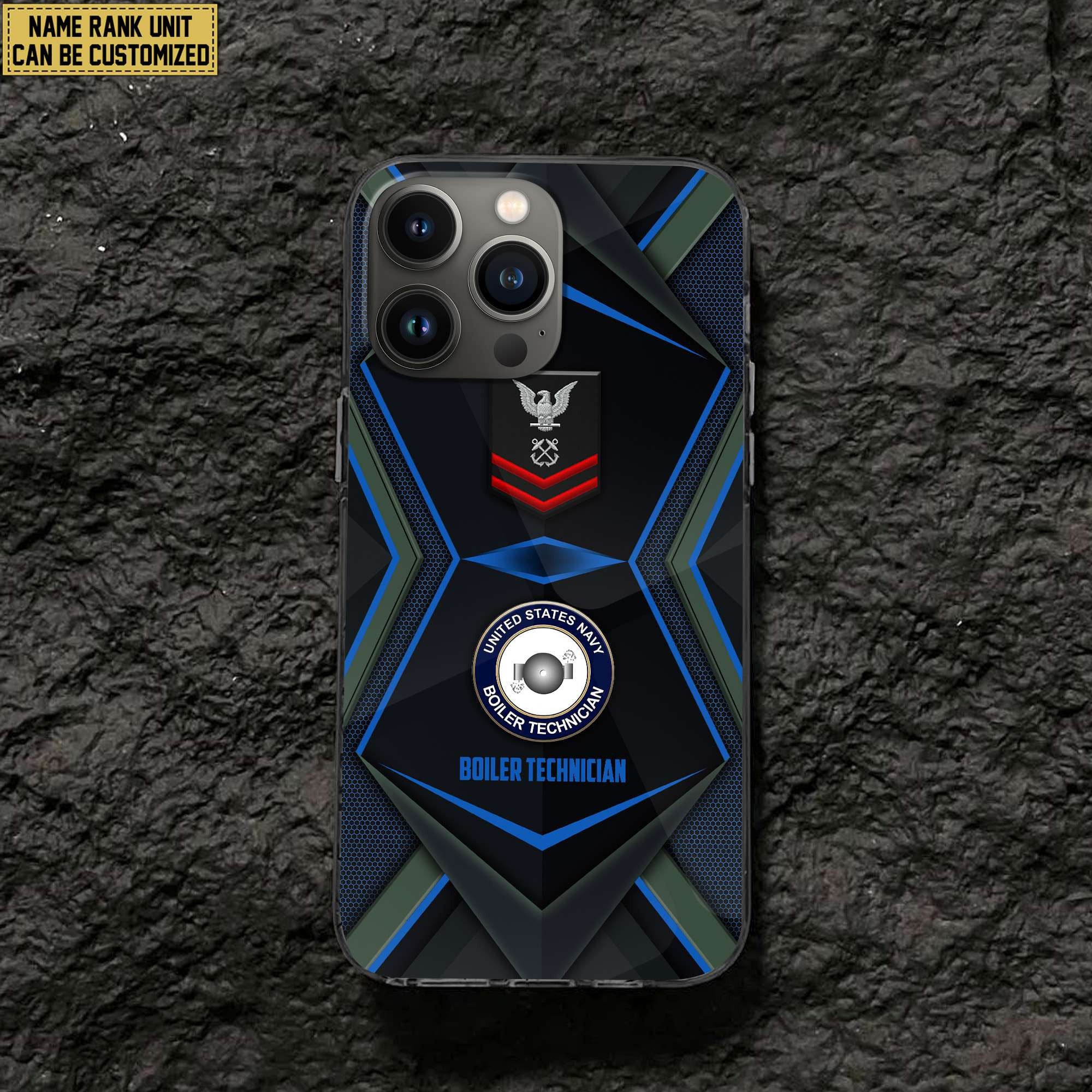 US Navy Phone Case, Custom Name, Rank, Gifts For Dad, For Husband, Gifts For Navy Veteran VPVC500302