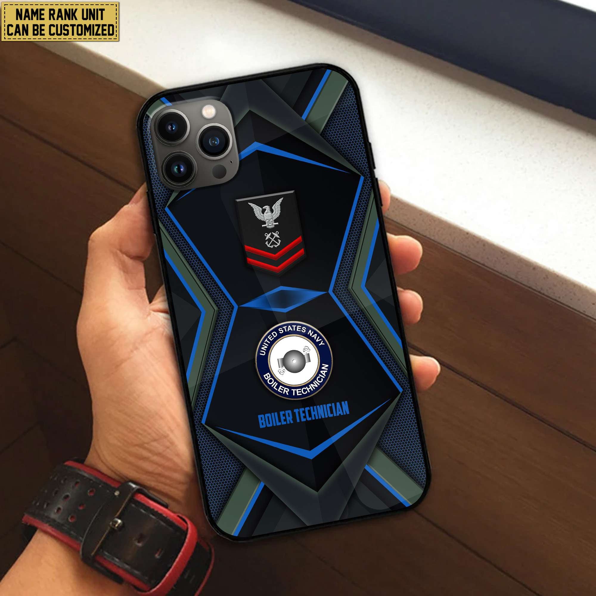 US Navy Phone Case, Custom Name, Rank, Gifts For Dad, For Husband, Gifts For Navy Veteran VPVC500302