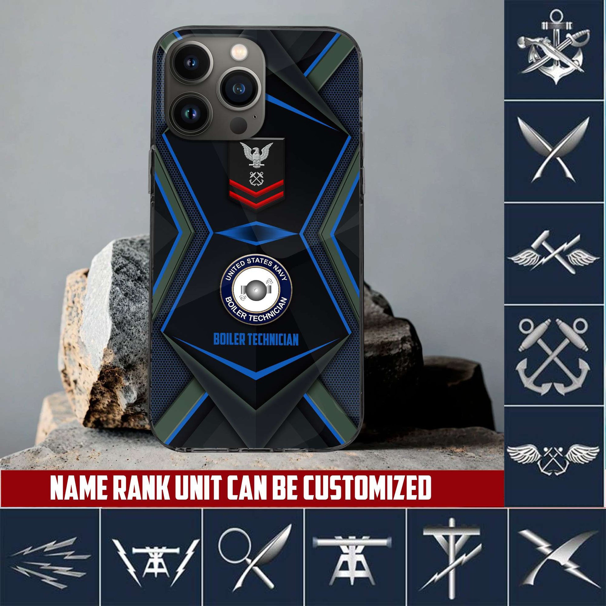 US Navy Phone Case, Custom Name, Rank, Gifts For Dad, For Husband, Gifts For Navy Veteran VPVC500302