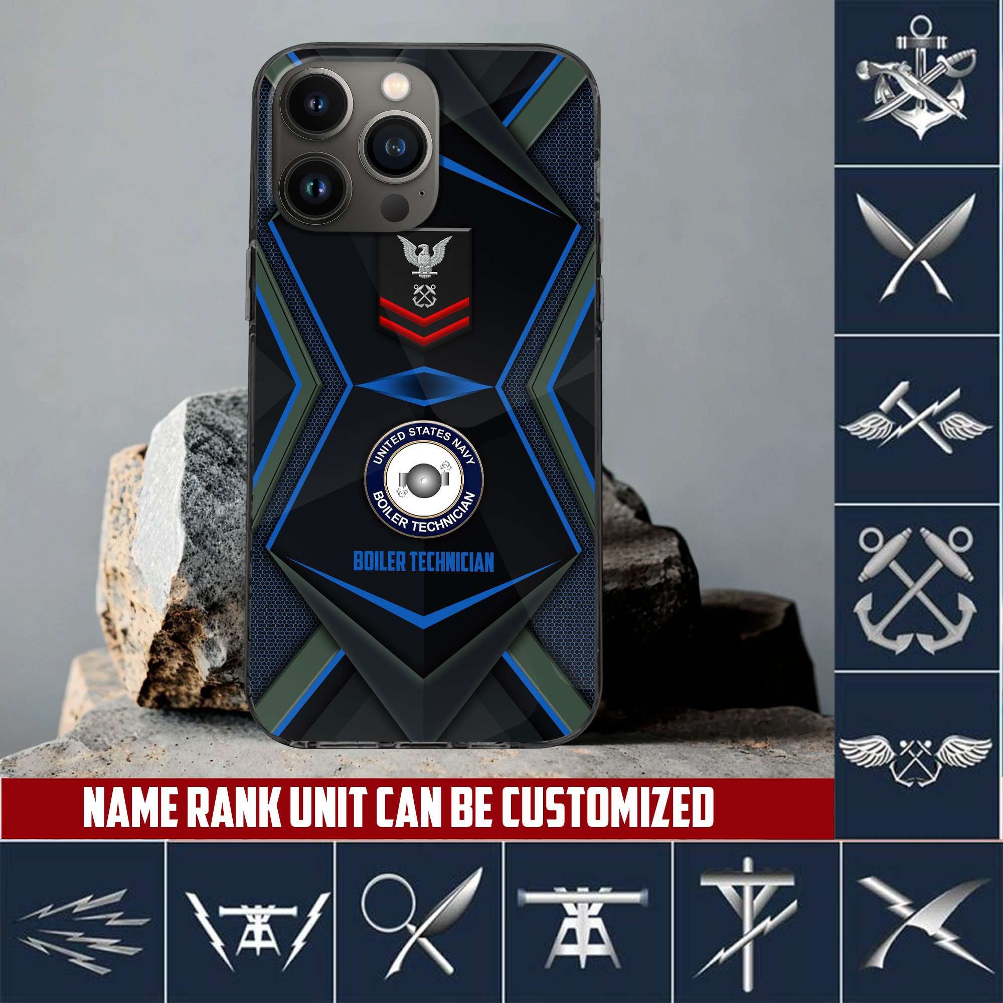 US Navy Phone Case, Custom Name, Rank, Gifts For Dad, For Husband, Gifts For Navy Veteran VPVC500302