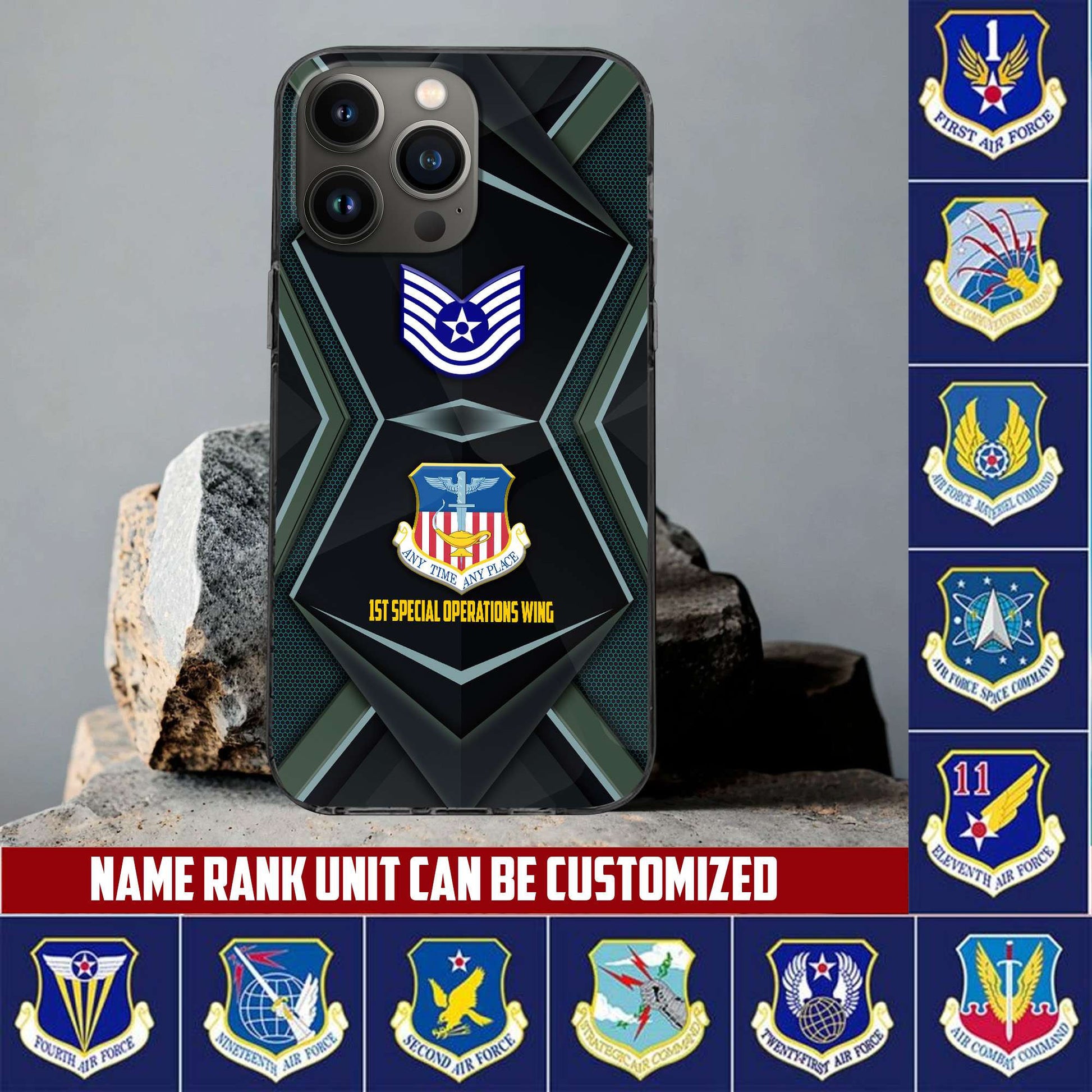 USAF Phone Case, Custom Name, Rank, Gifts For Dad, For Husband, Gifts For Air Force Veteran VPVC500304