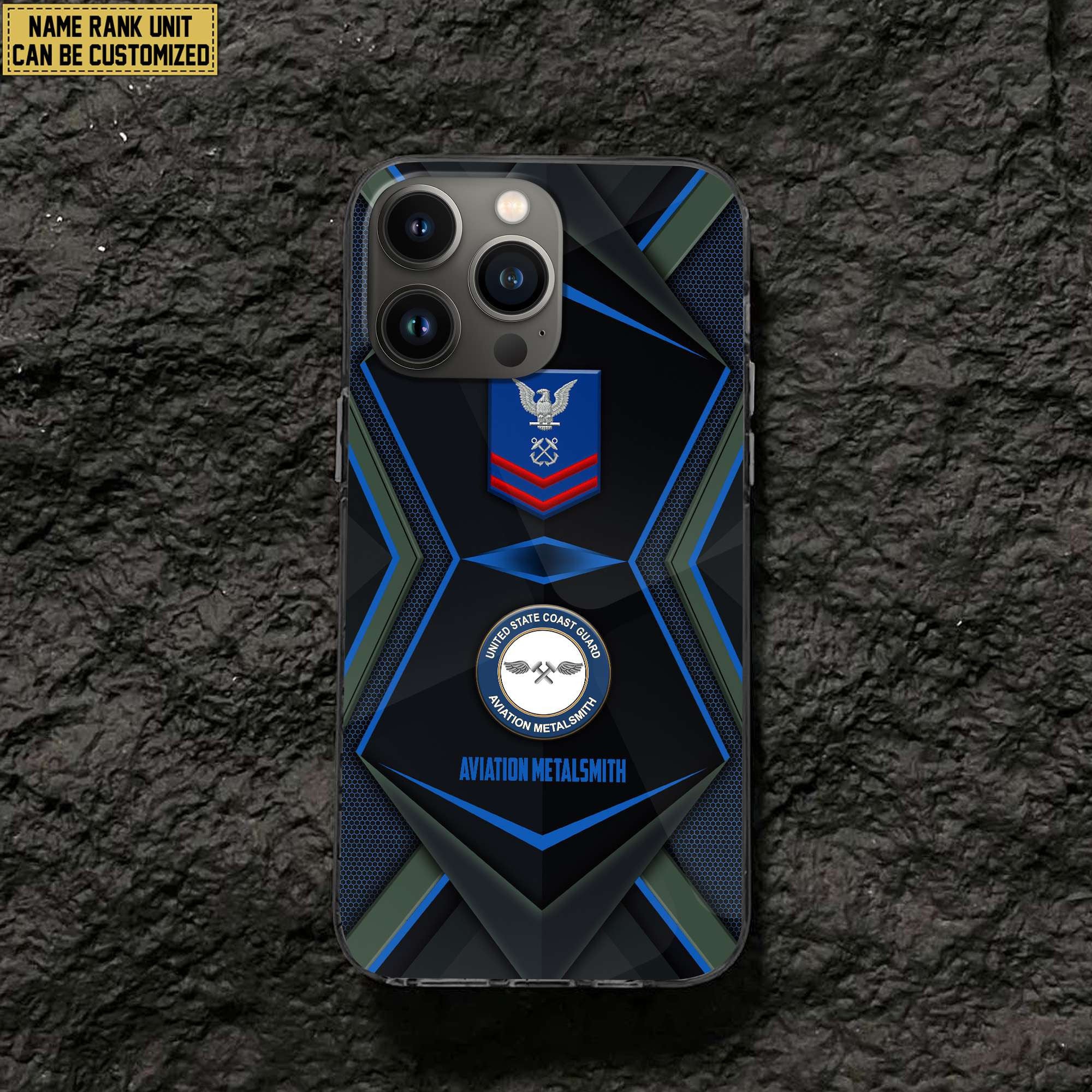 USCG Phone Case, Custom Name, Rank, Gifts For Dad, For Husband, Gifts For Coast Guard Veteran VPVC500305