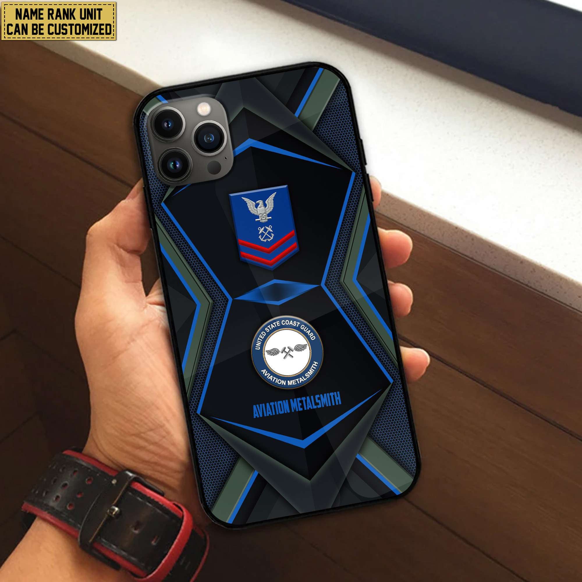 USCG Phone Case, Custom Name, Rank, Gifts For Dad, For Husband, Gifts For Coast Guard Veteran VPVC500305