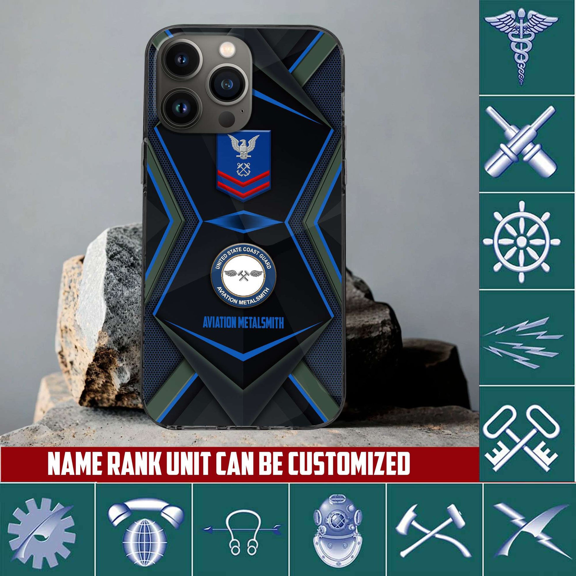 USCG Phone Case, Custom Name, Rank, Gifts For Dad, For Husband, Gifts For Coast Guard Veteran VPVC500305