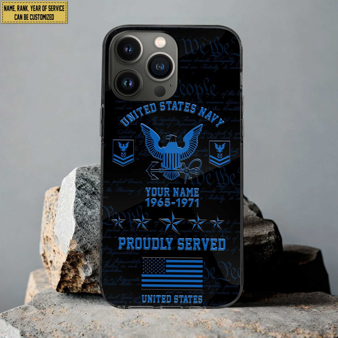 US Navy Phone Case, Custom Name, Rank, Gifts For Dad, For Husband, Gifts For Navy Veteran VPVC500402