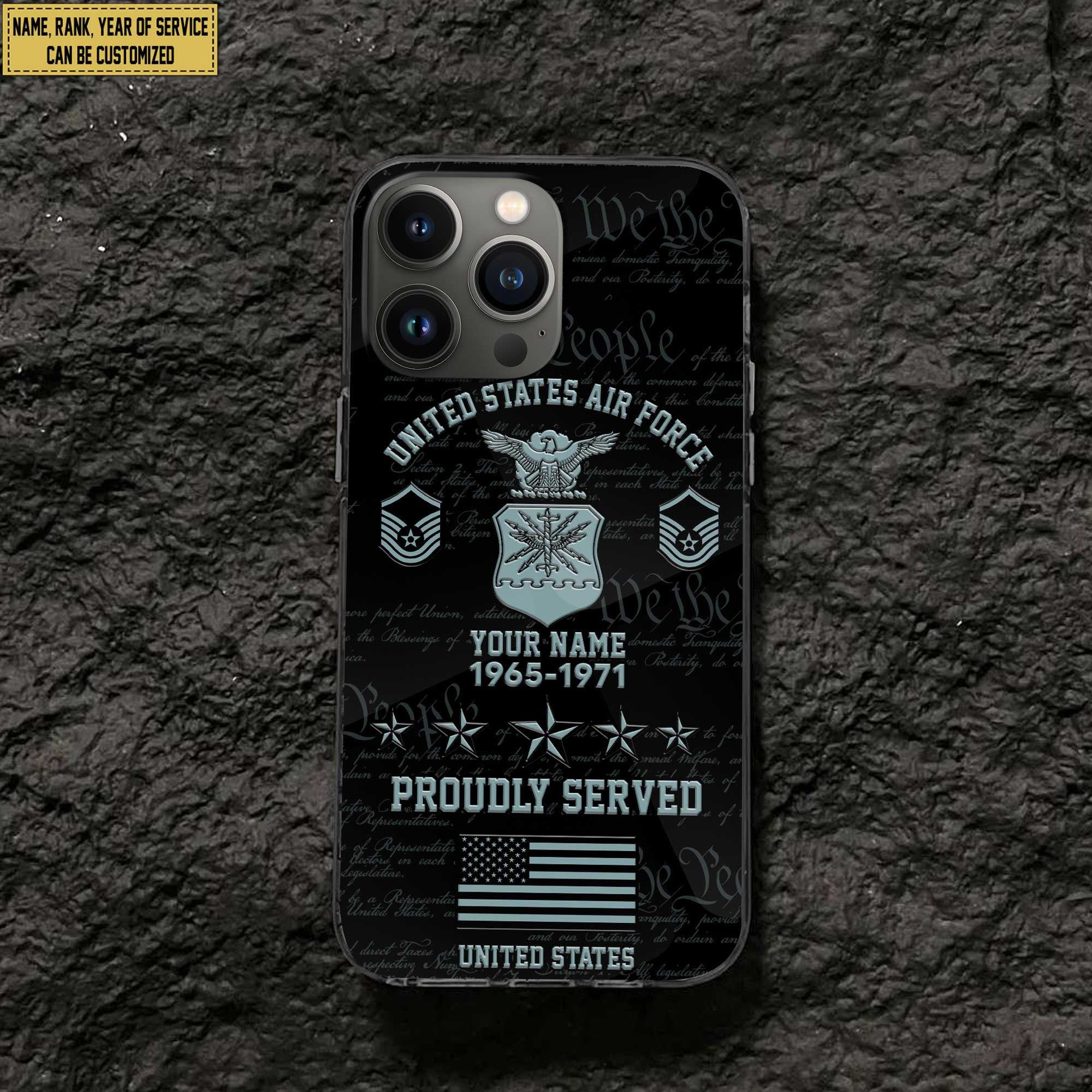 USAF Phone Case, Custom Name, Rank, Gifts For Dad, For Husband, Gifts For Air Force Veteran VPVC500404