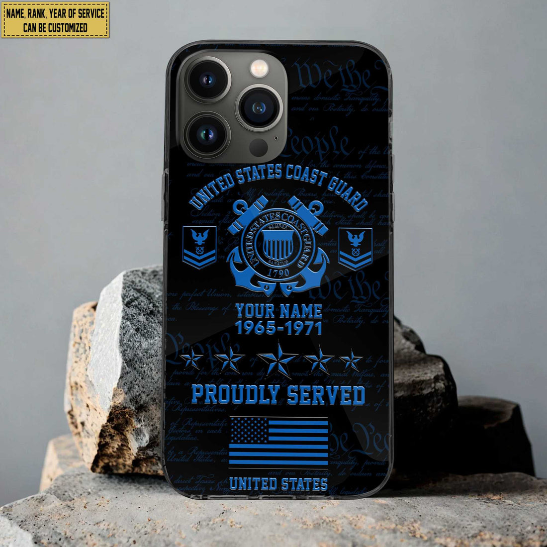 USCG Phone Case, Custom Name, Rank, Gifts For Dad, For Husband, Gifts For Coast Guard Veteran VPVC500405