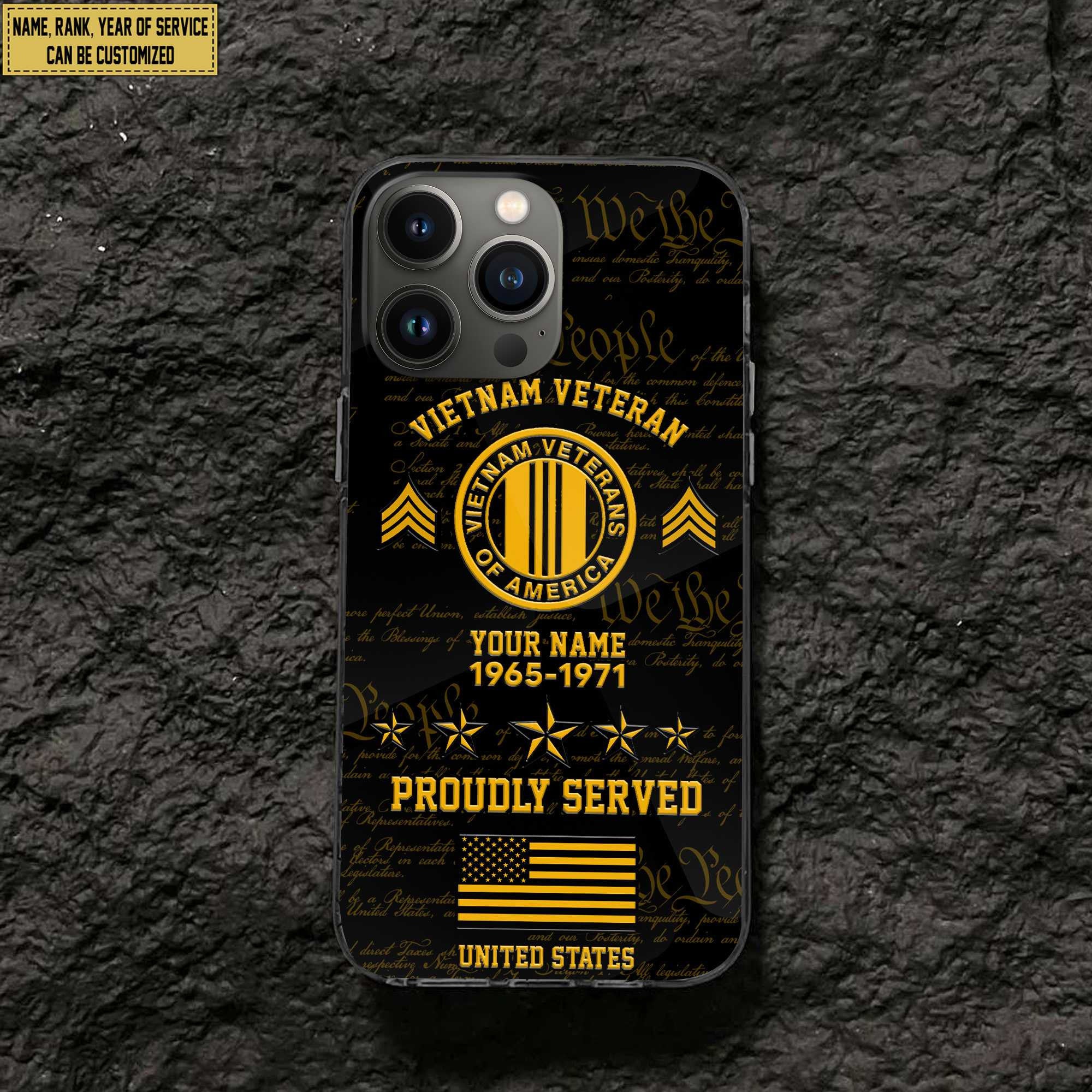 Vietnam Veteran Phone Case, Custom Name, Rank, Gifts For Dad, For Husband, Gifts For Vietnam Veteran VPVC500406