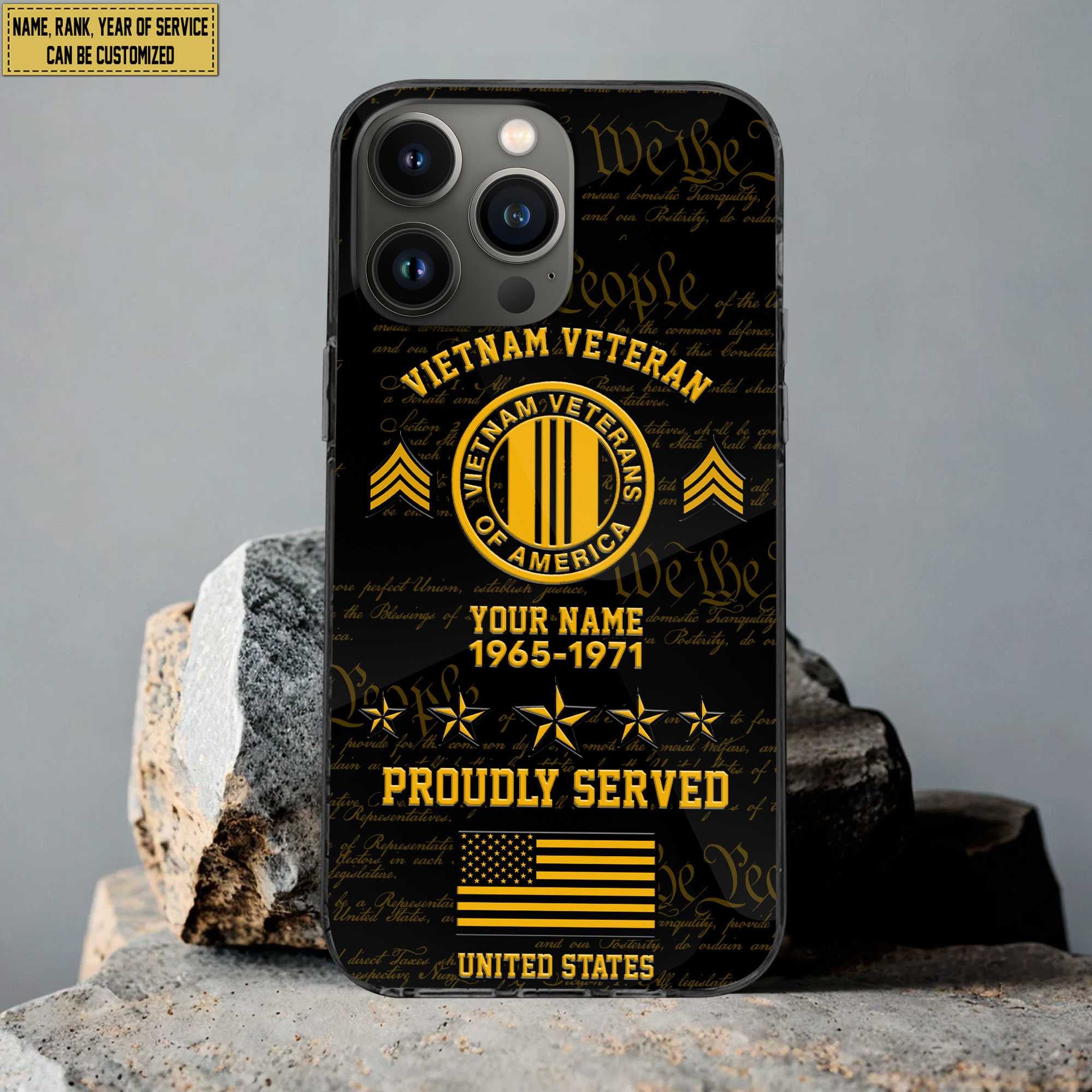 Vietnam Veteran Phone Case, Custom Name, Rank, Gifts For Dad, For Husband, Gifts For Vietnam Veteran VPVC500406