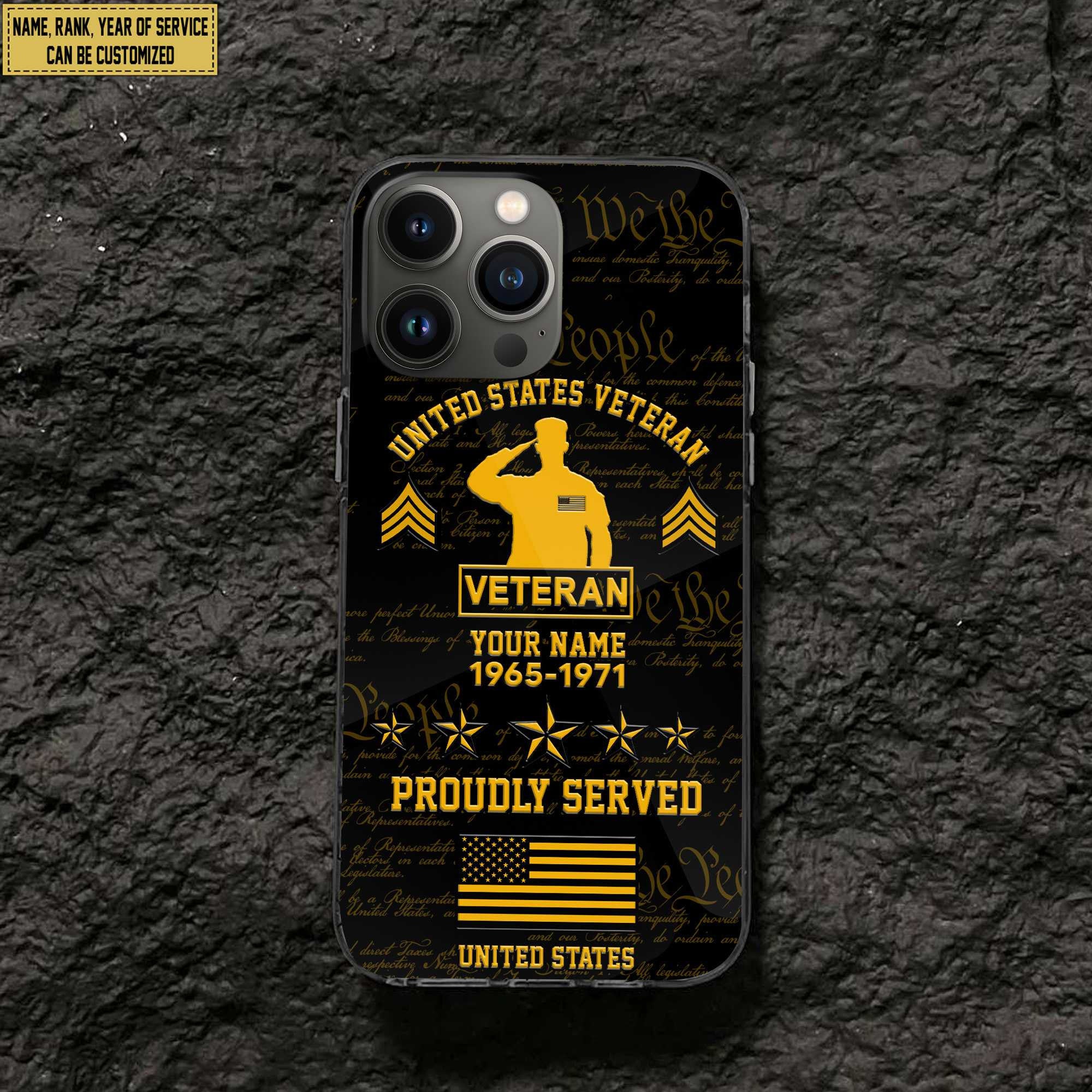 US Veteran Phone Case, Custom Name, Rank, Gifts For Dad, For Husband, Gifts For US Veteran VPVC500407