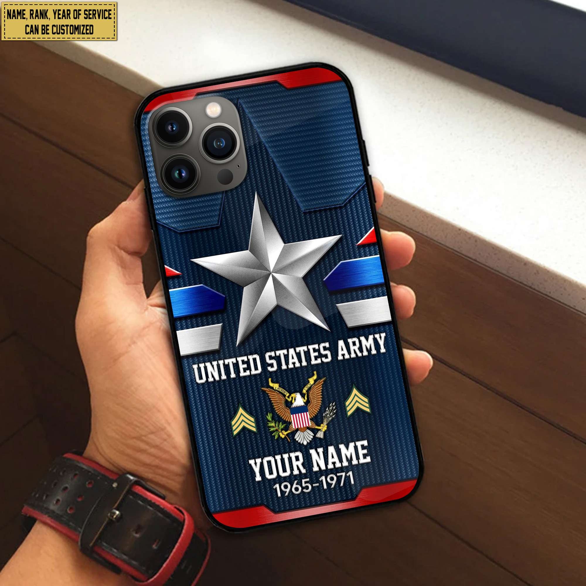 US Army Phone Case, Custom Name, Rank Gifts For Army Veteran, Gifts For Veterans Day, Father's Day VPVC501301