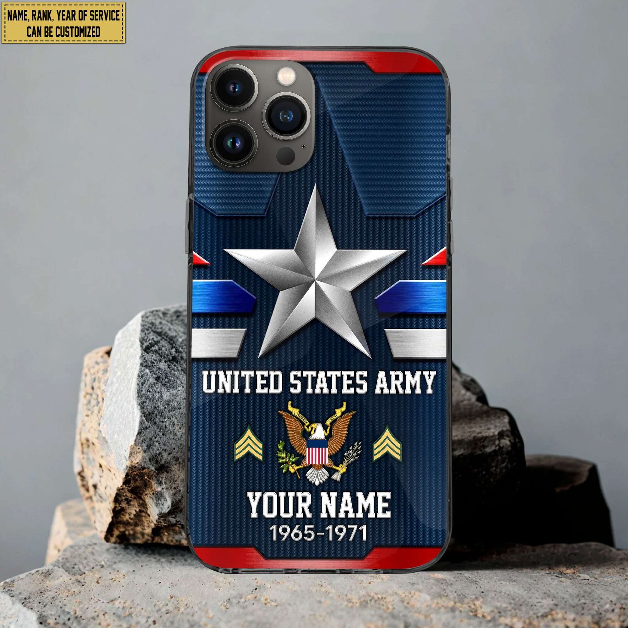 US Army Phone Case, Custom Name, Rank Gifts For Army Veteran, Gifts For Veterans Day, Father's Day VPVC501301