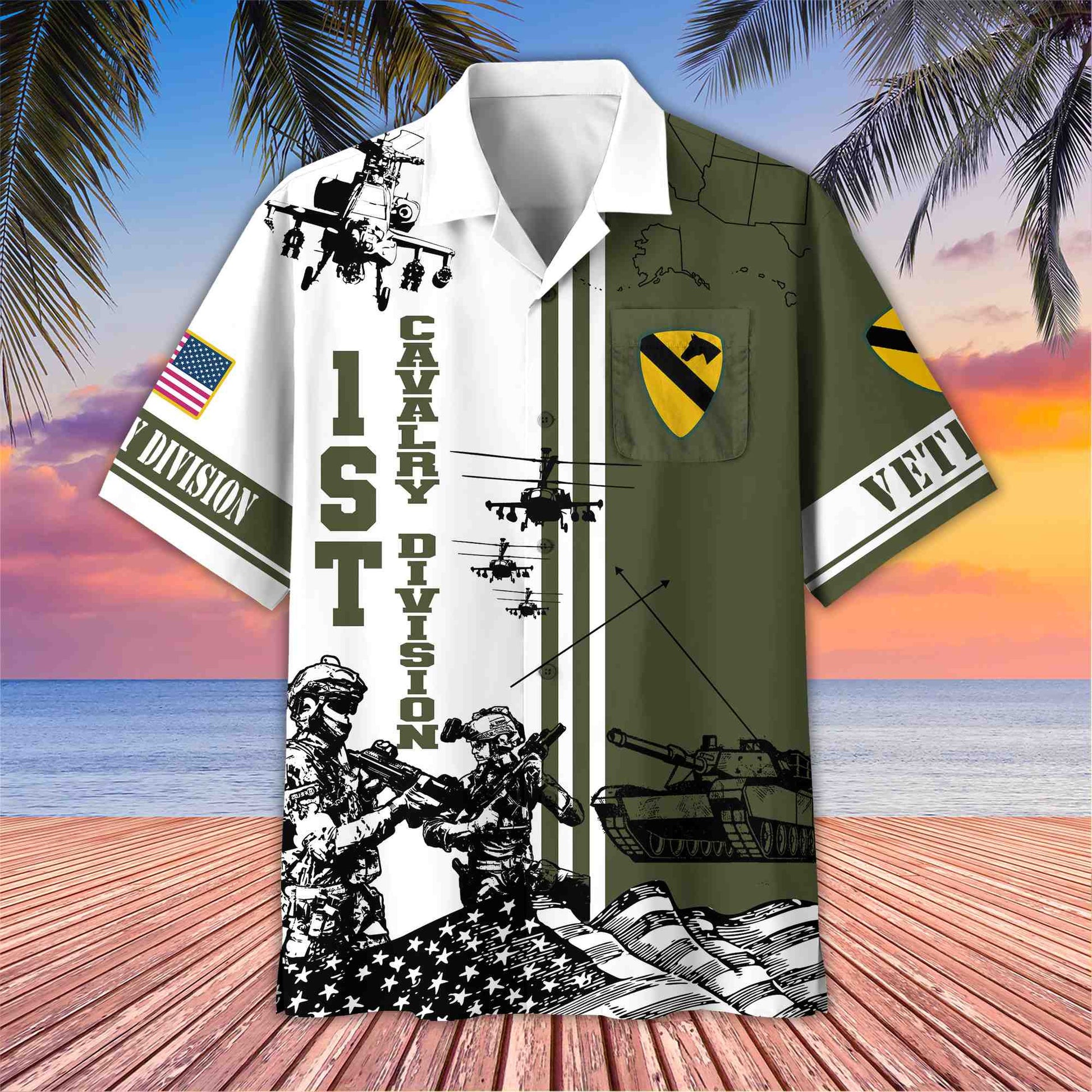 Premium 1st Cavalry Division Veteran Hawaiian Shirt With Pocket, Gifts for US Veteran, Gifts For Dad, For Husband Veteran VPVC403401