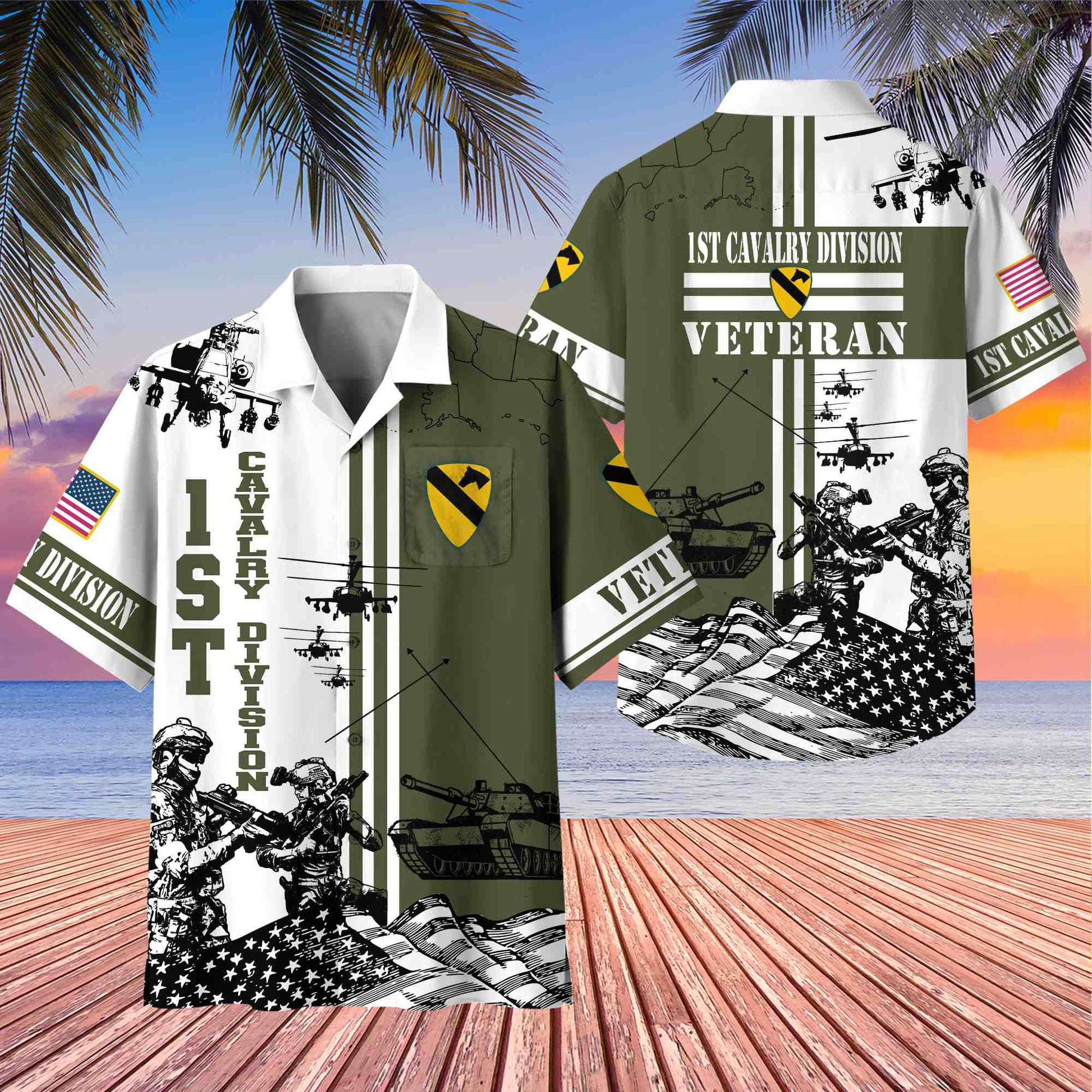Premium 1st Cavalry Division Veteran Hawaiian Shirt With Pocket, Gifts for US Veteran, Gifts For Dad, For Husband Veteran VPVC403401