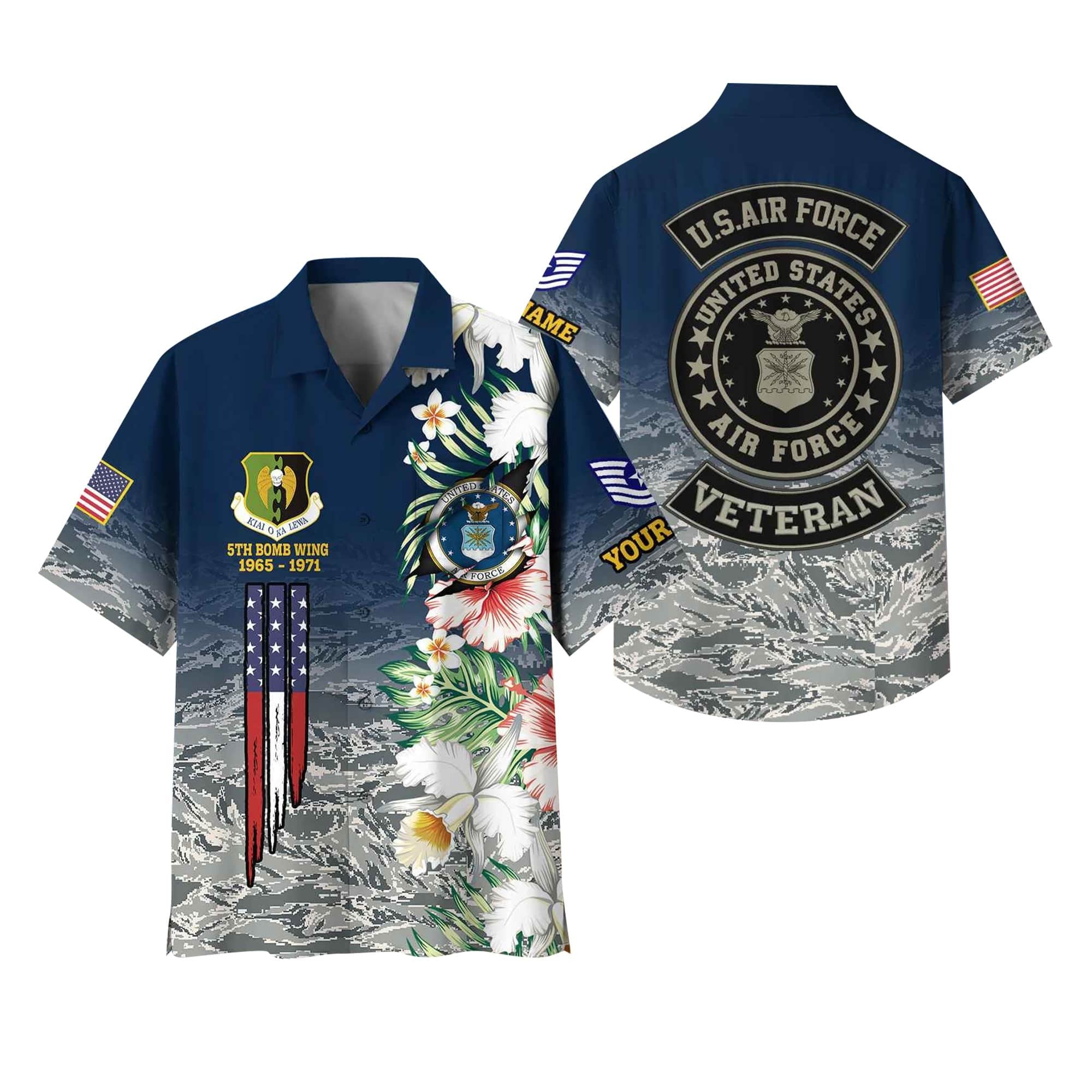 USAF Hawaii Shirt With Pocket, Custom Rank, Name, Unit, Gifts For Air Force Veteran VPVC400204