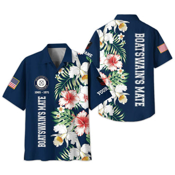 US Navy Hawaii Shirt With Pocket, Custom Rank, Name, Unit, Gifts For Navy Veteran VPVC401302