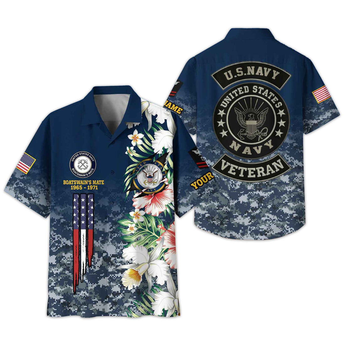 US Navy Hawaii Shirt With Pocket, Custom Rank, Name, Unit, Gifts For Navy Veteran VPVC400202