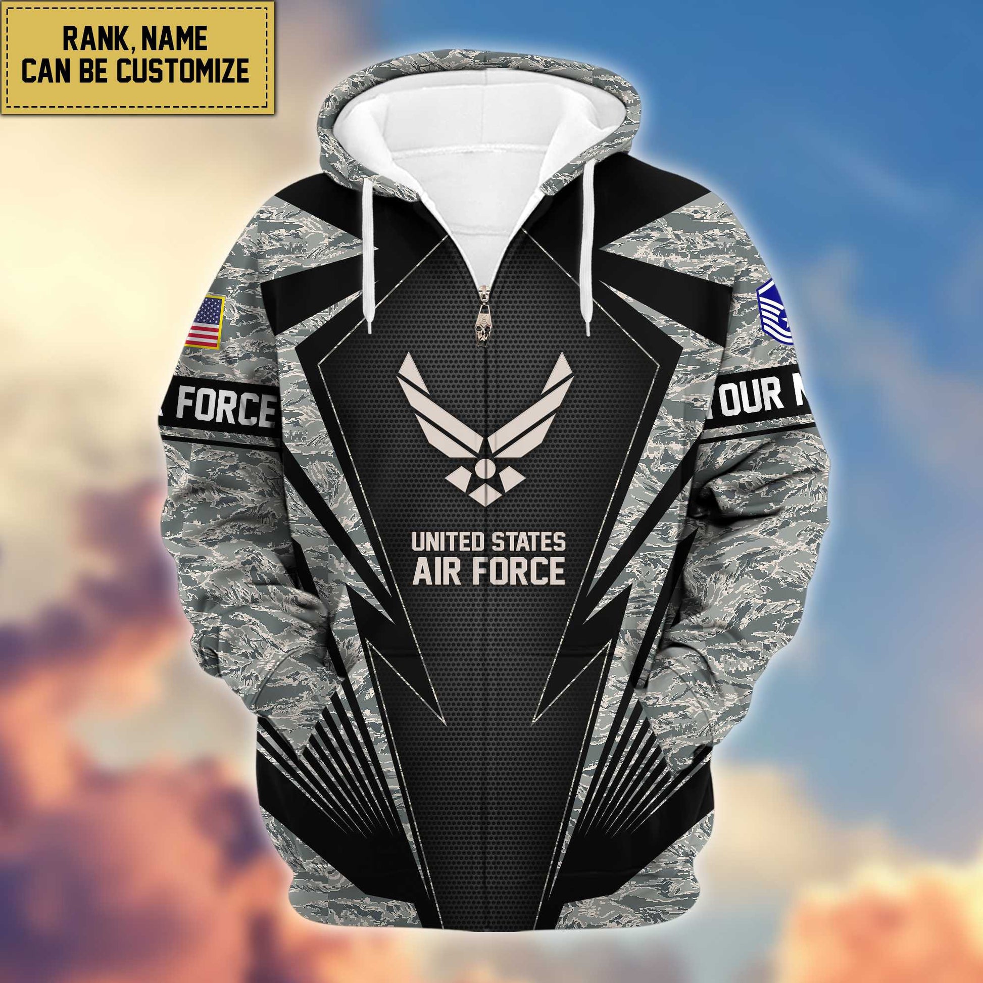 USAF Zip Hoodie VPVC602204, Custom Rank, Name, Gifts For Air Force Veteran, Gifts For Veterans Day