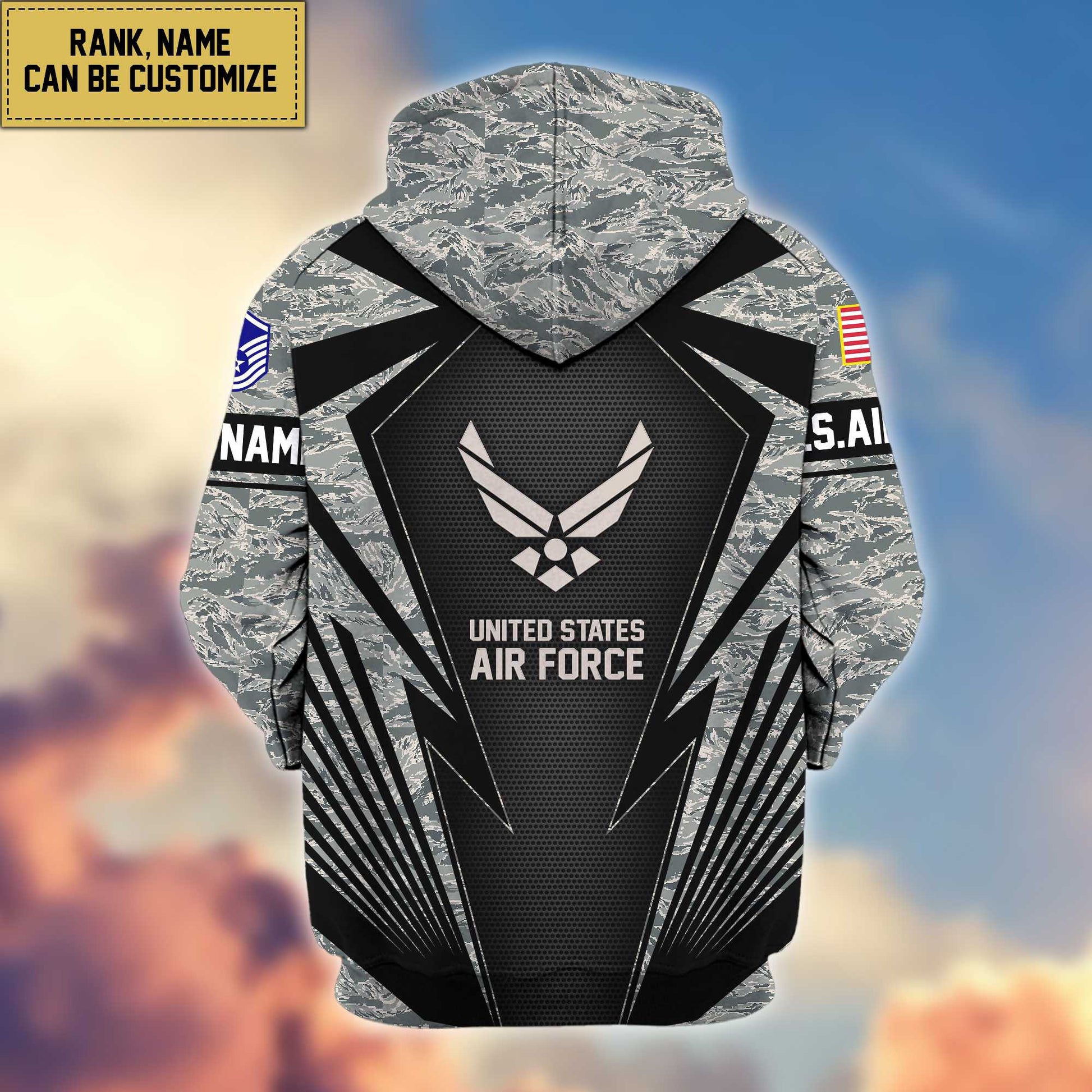 USAF Zip Hoodie VPVC602204, Custom Rank, Name, Gifts For Air Force Veteran, Gifts For Veterans Day