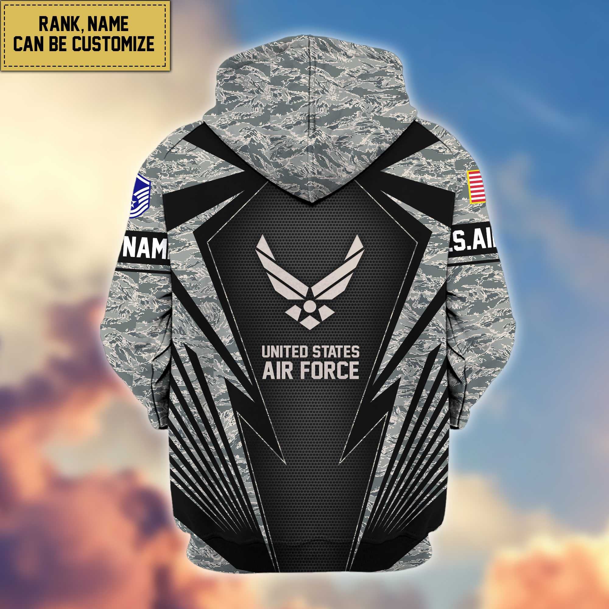 USAF Zip Hoodie VPVC602204, Custom Rank, Name, Gifts For Air Force Veteran, Gifts For Veterans Day