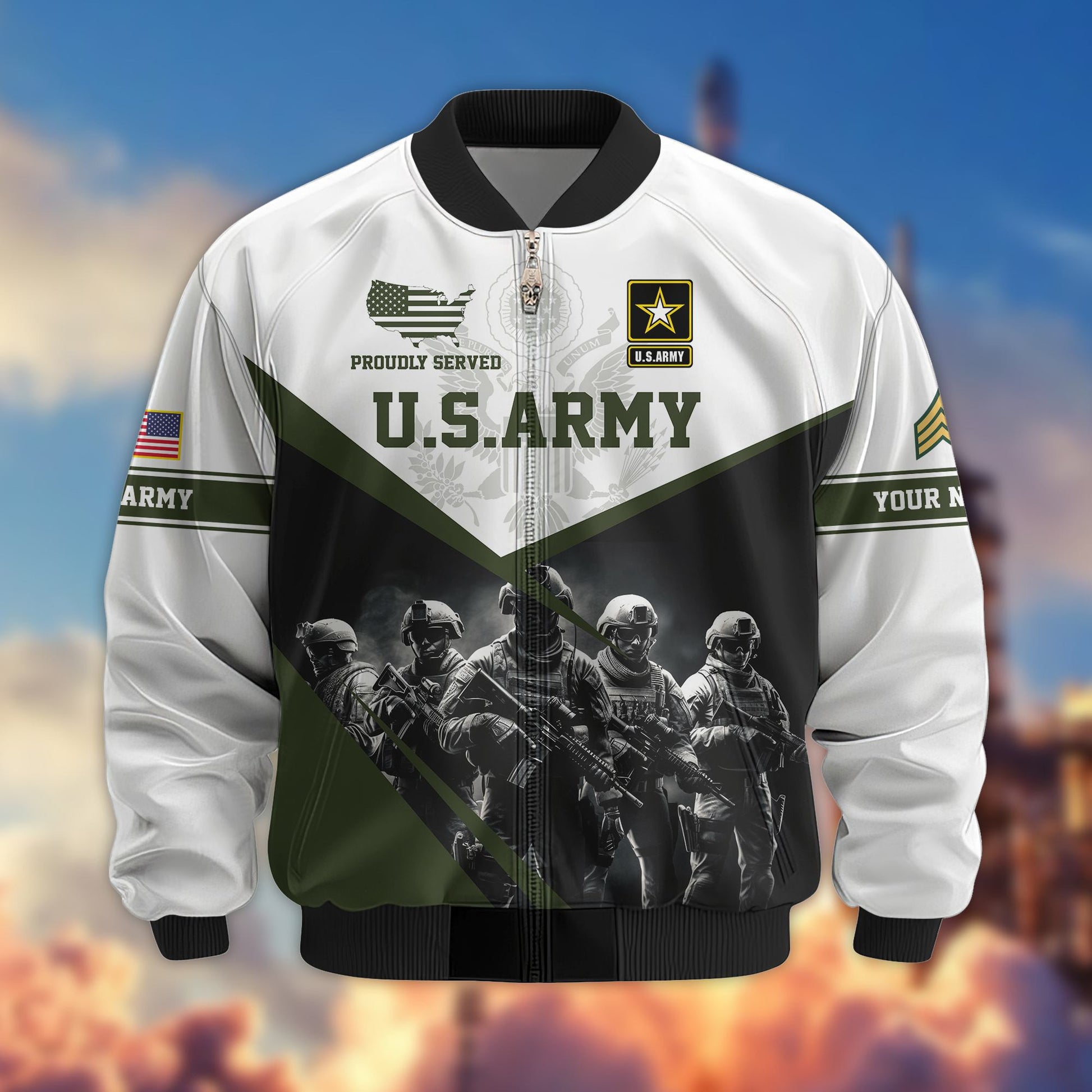 US Army Veteran Bomber Jacket VPVC800601, Custom Name, Rank, Gifts For US Army Veteran