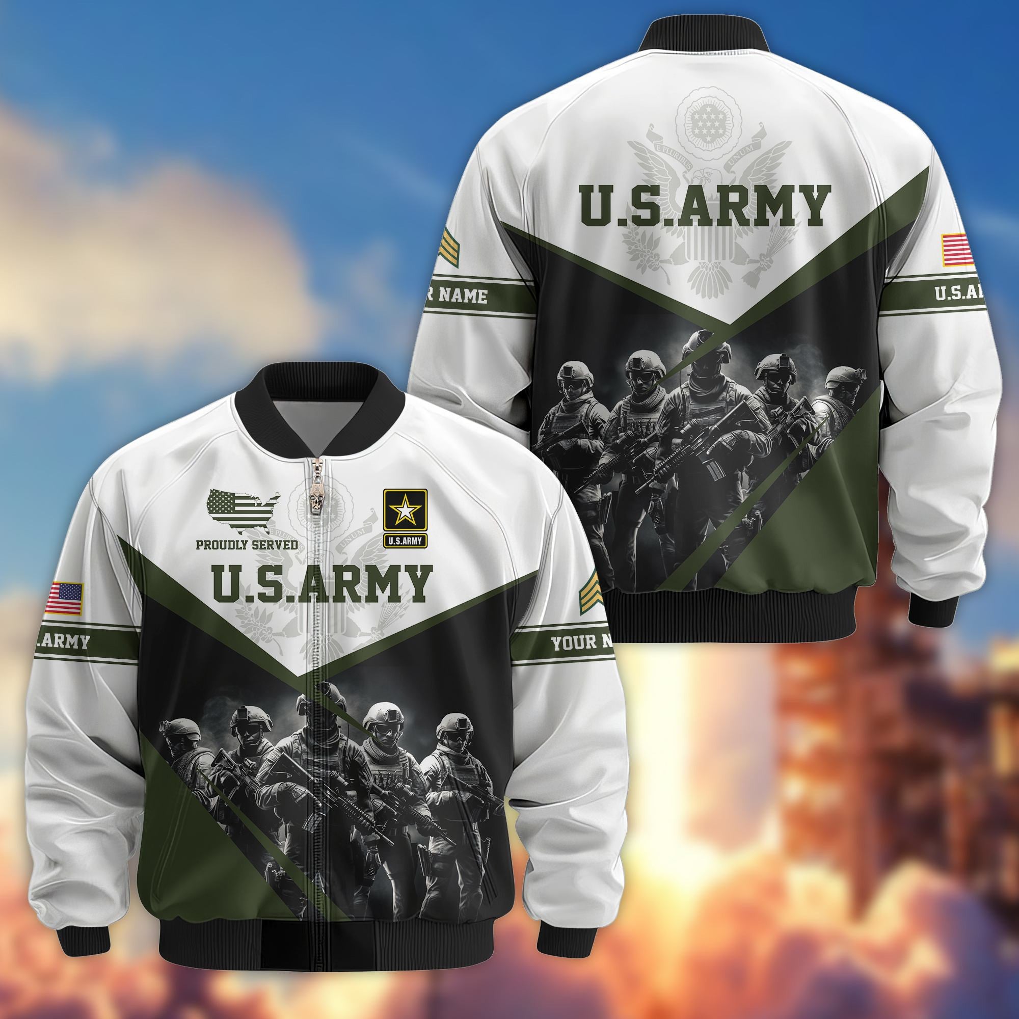 US Army Veteran Bomber Jacket VPVC800601, Custom Name, Rank, Gifts For US Army Veteran