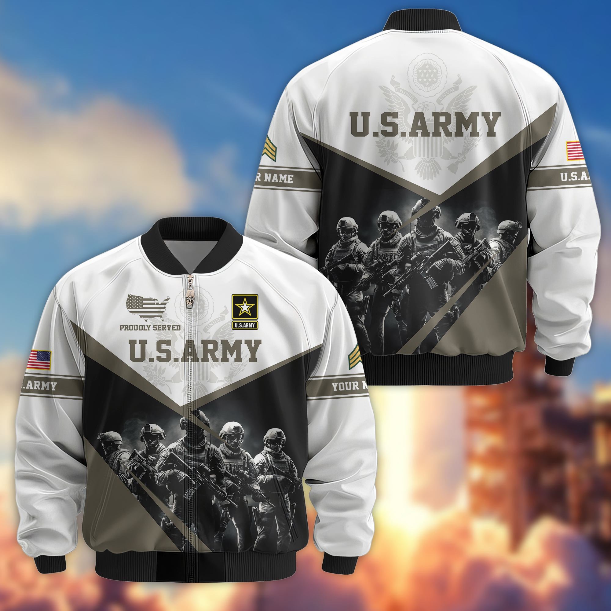 US Army Veteran Bomber Jacket VPVC800610, Custom Name, Rank, Gifts For US Army Veteran
