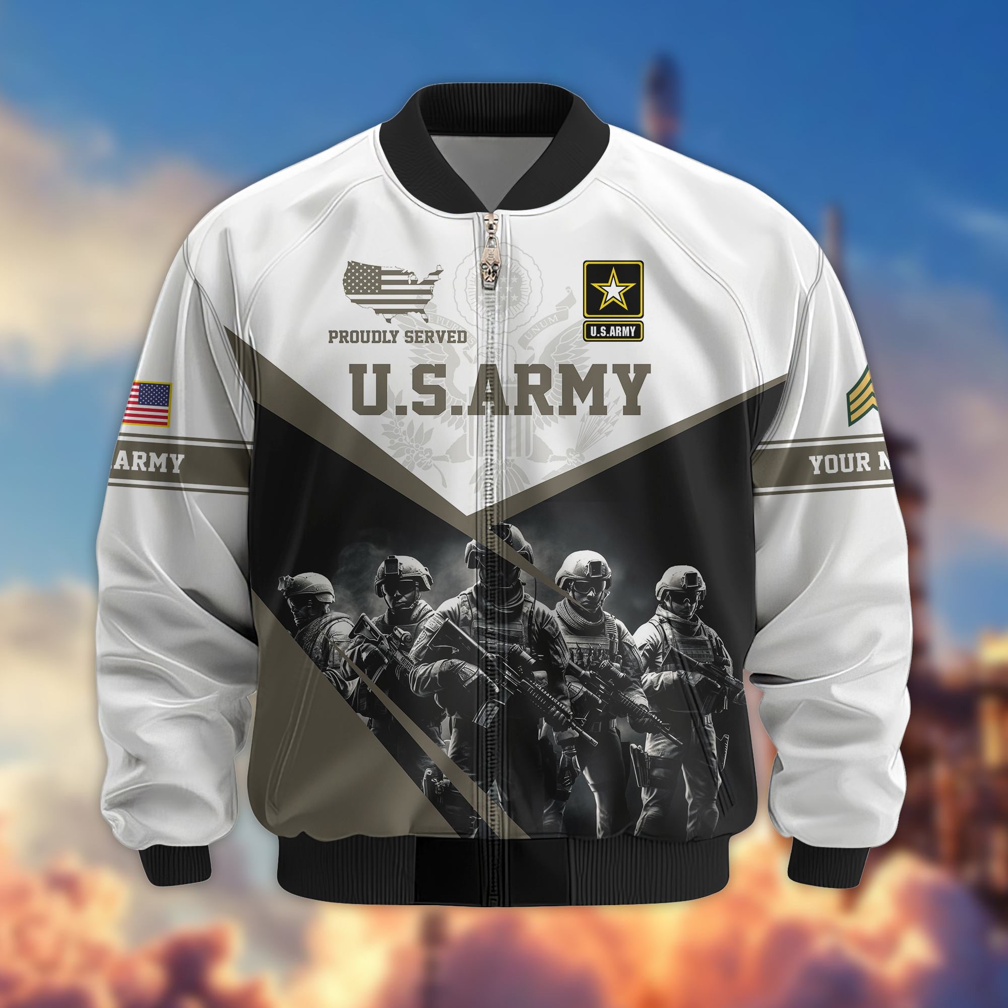 US Army Veteran Bomber Jacket VPVC800610, Custom Name, Rank, Gifts For US Army Veteran