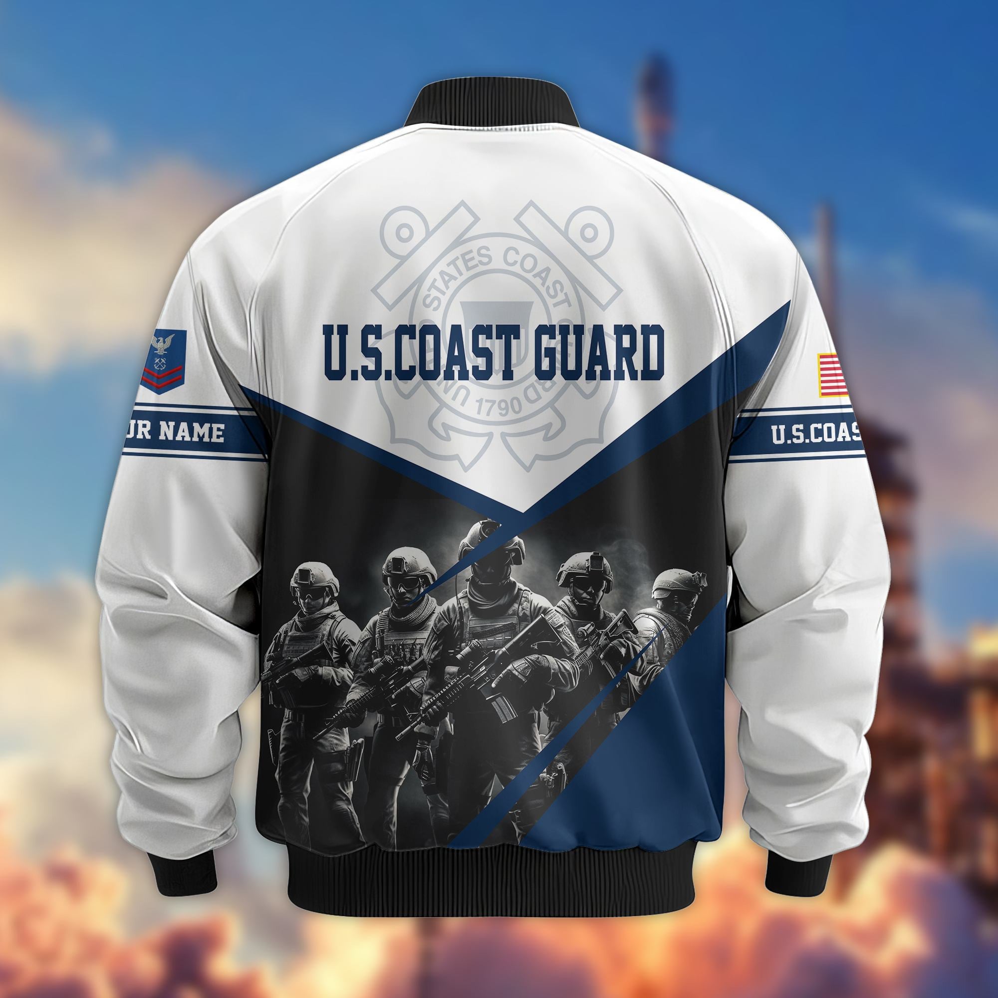 USCG Veteran Bomber Jacket VPVC800605, Custom Name, Rank, Gifts For US Coast Guard Veteran