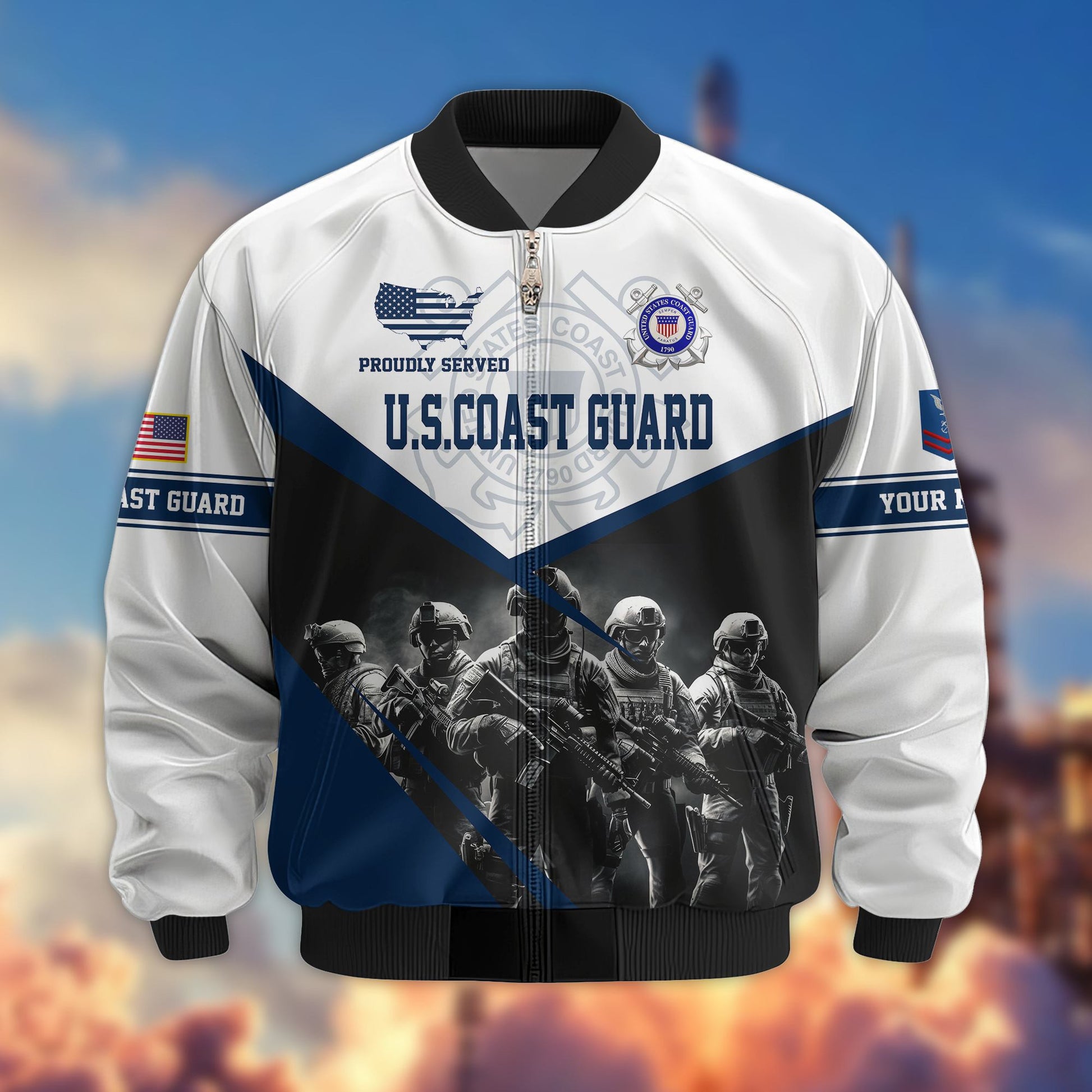 USCG Veteran Bomber Jacket VPVC800605, Custom Name, Rank, Gifts For US Coast Guard Veteran
