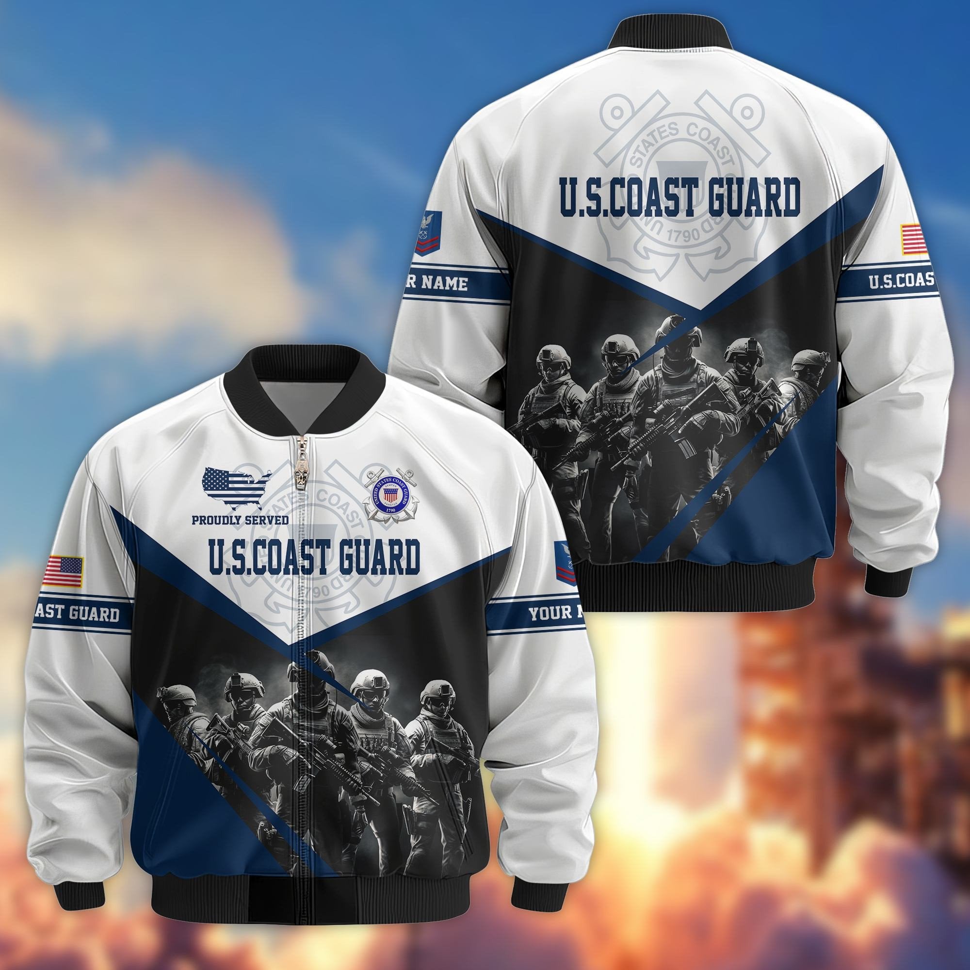 USCG Veteran Bomber Jacket VPVC800605, Custom Name, Rank, Gifts For US Coast Guard Veteran
