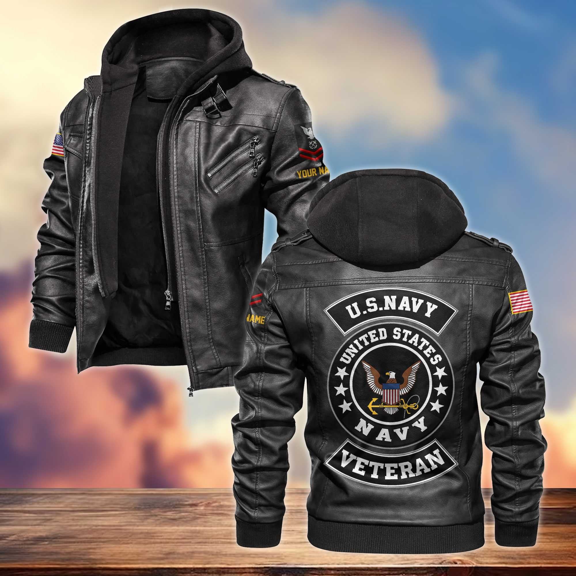 US Navy Leather Jacket VPVC700302, Custom Name, Rank, Gifts For Navy Veteran