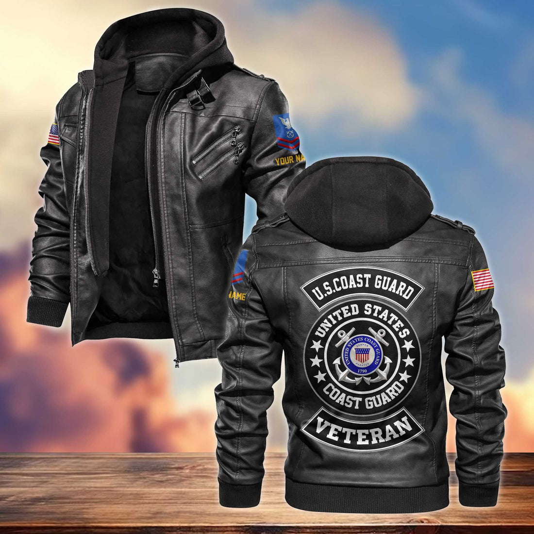 USCG Leather Jacket VPVC700305, Custom Name, Rank, Gifts For Coast Guard Veteran